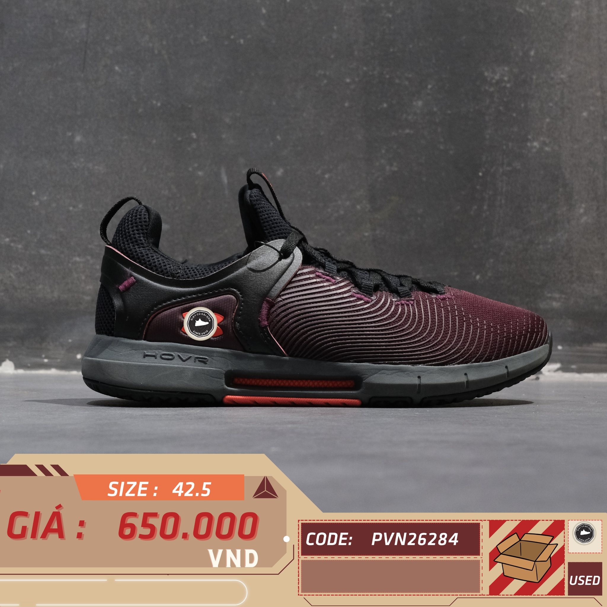 Under Armour HOVR Rise 2 Dark Maroon Black - 3023009-501 - Size 42.5 - GIÀY 2HAND CHÍNH HÃNG PVN26284