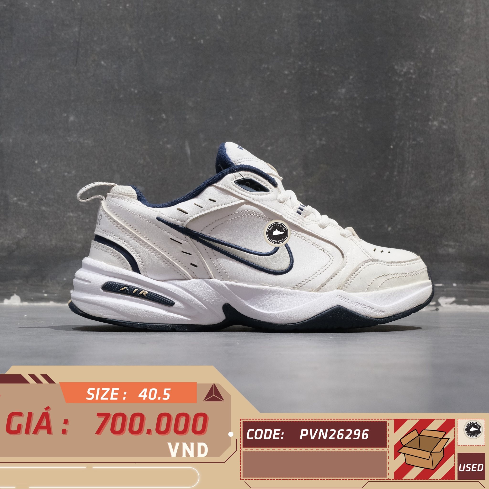 Nike Air Monarch IV White Navy - 415445-102 - Size 40.5 - GIÀY 2HAND CHÍNH HÃNG PVN26296