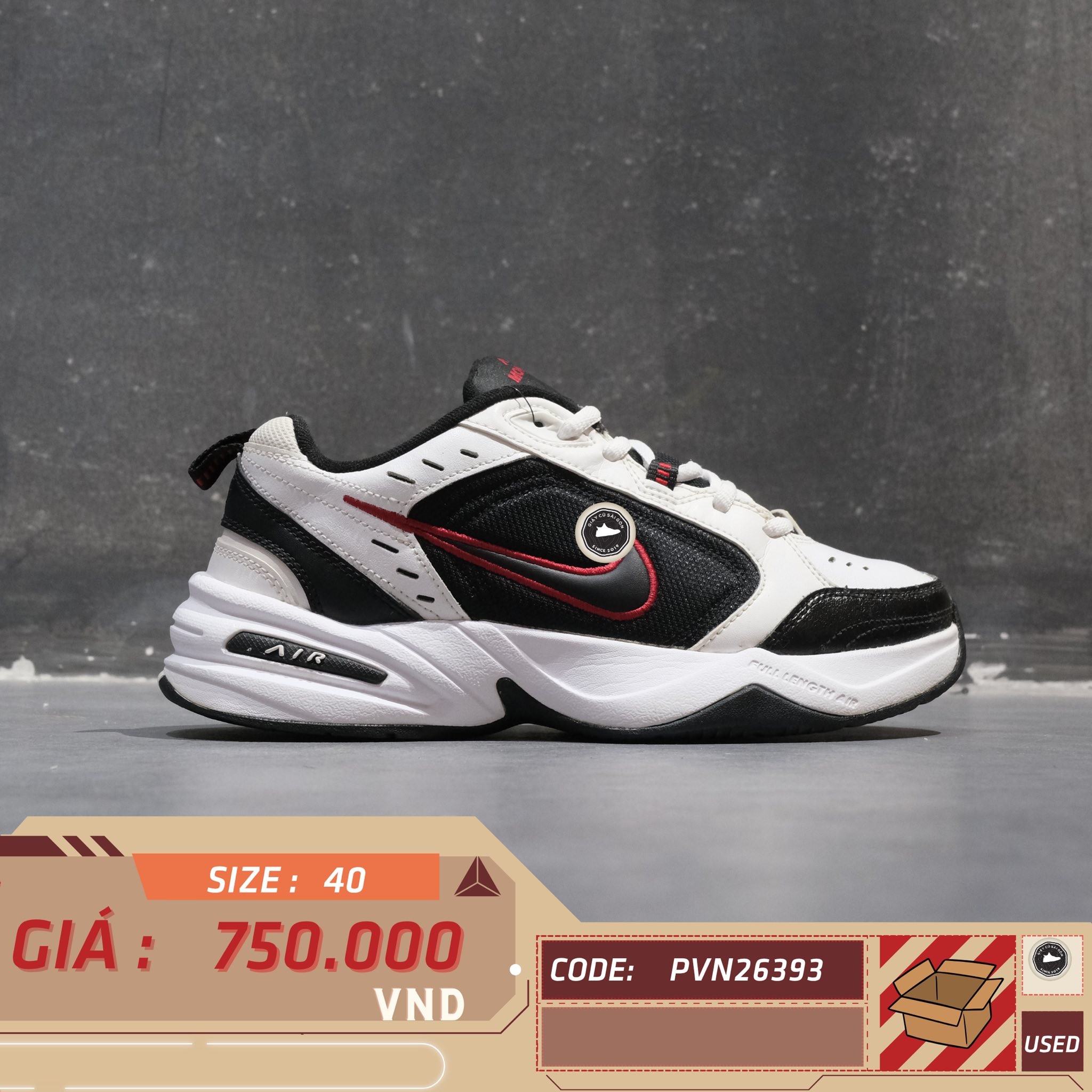 Nike Air Monarch IV 'White Black Varsity Red' - 415445-101 - Size 40 - GIÀY 2HAND CHÍNH HÃNG PVN26393