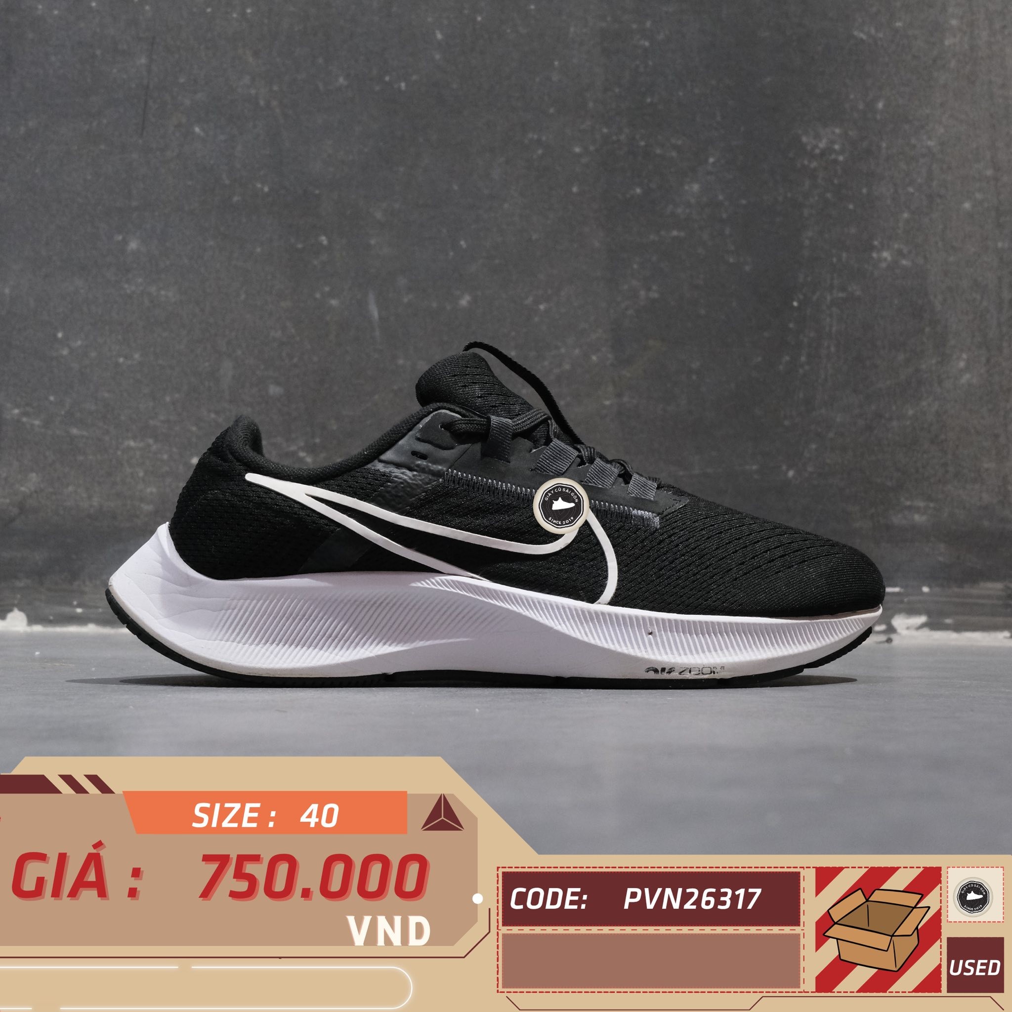 Nike Air Zoom Pegasus 38 'Black White' - CW7356-002 - Size 40 - GIÀY 2HAND CHÍNH HÃNG PVN26317