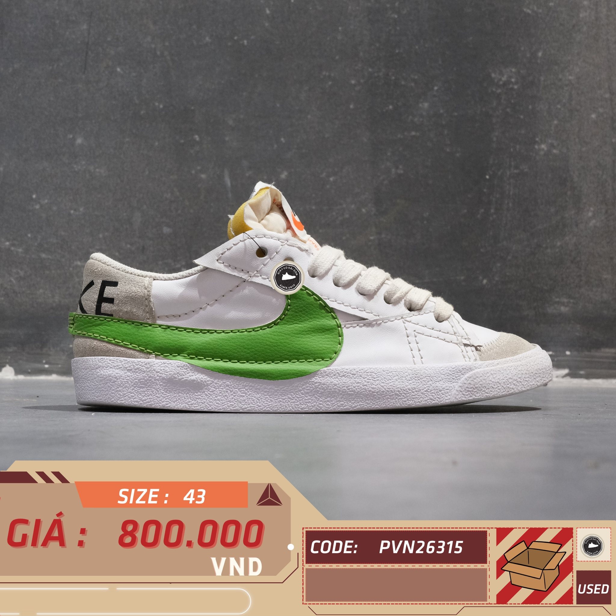 Nike Blazer Low '77 Jumbo 'White Chlorophyll' - DV9122-131 - Size 43 - GIÀY 2HAND CHÍNH HÃNG PVN26315