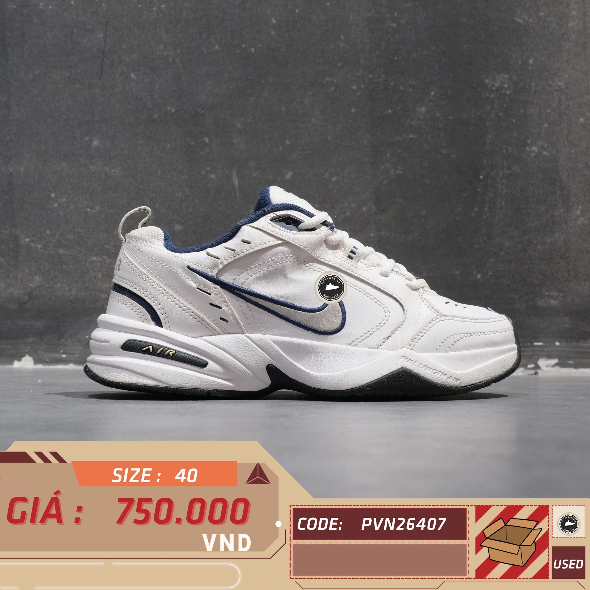 Nike Air Monarch IV White Navy - 415445-102 - Size 40 - GIÀY 2HAND CHÍNH HÃNG PVN26407
