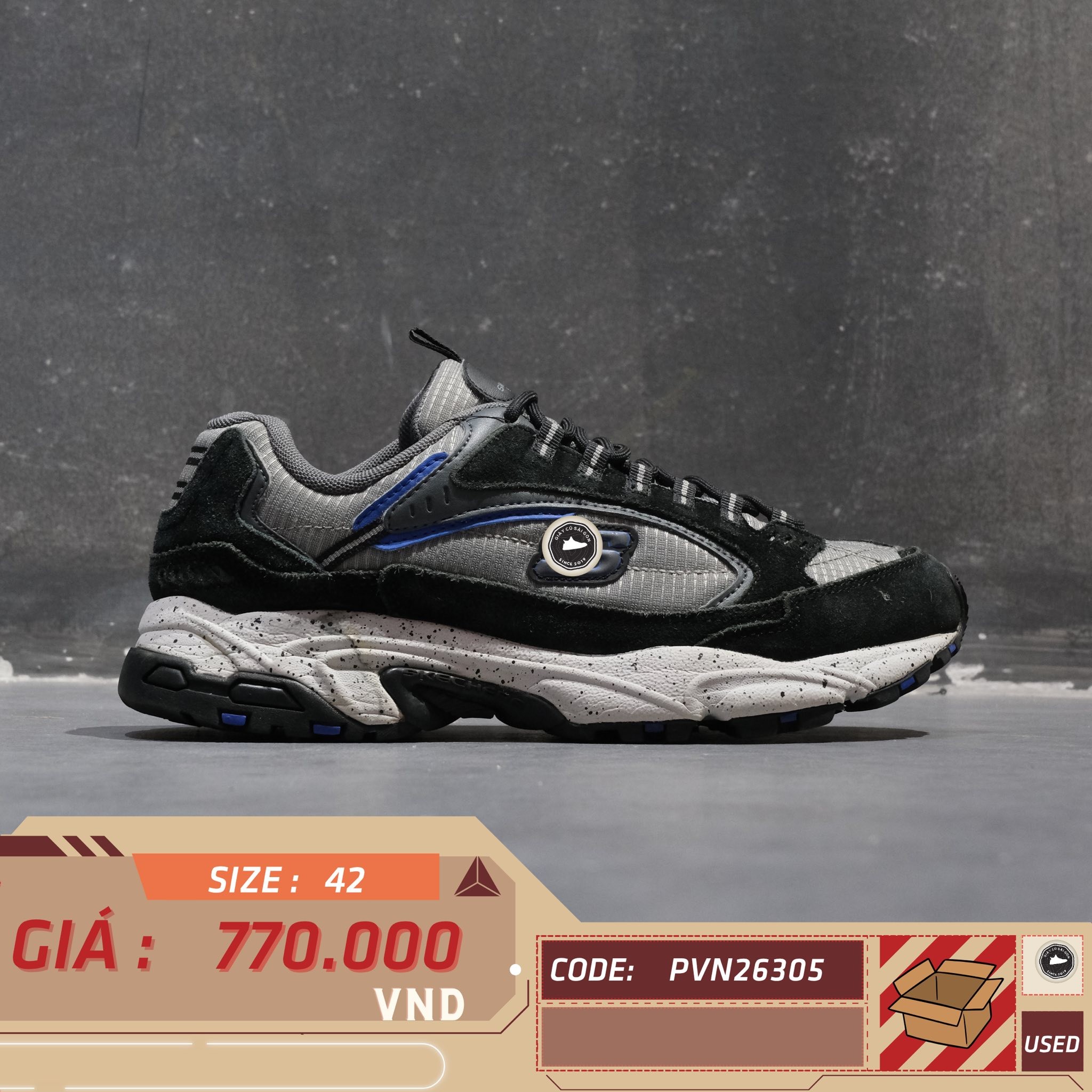 Skechers Stamina Cutback Black Charcoal - 232570-BKCC - Size 42 - GIÀY 2HAND CHÍNH HÃNG PVN26305