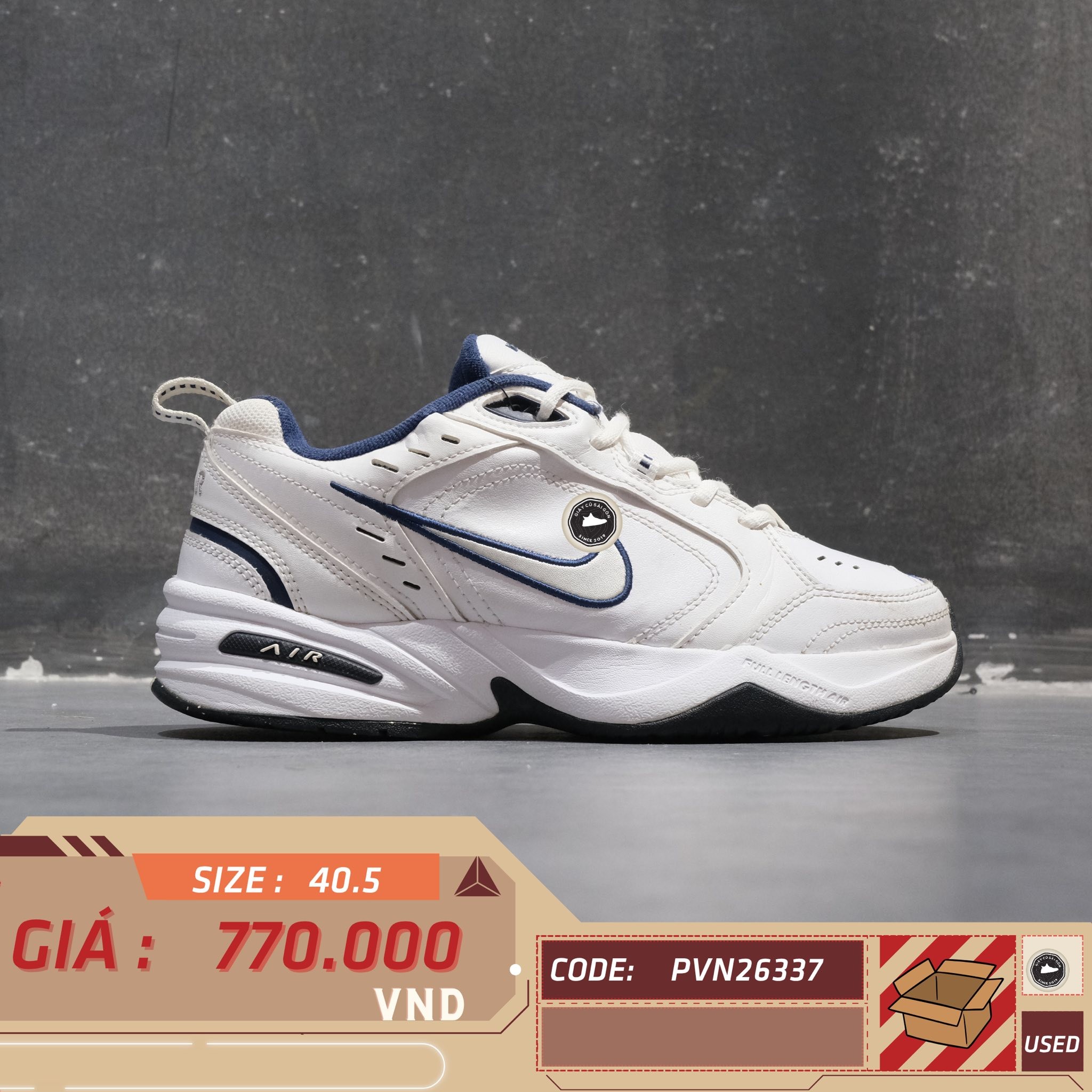 Nike Air Monarch IV White Navy - 415445-102 - Size 40.5 - GIÀY 2HAND CHÍNH HÃNG PVN26337