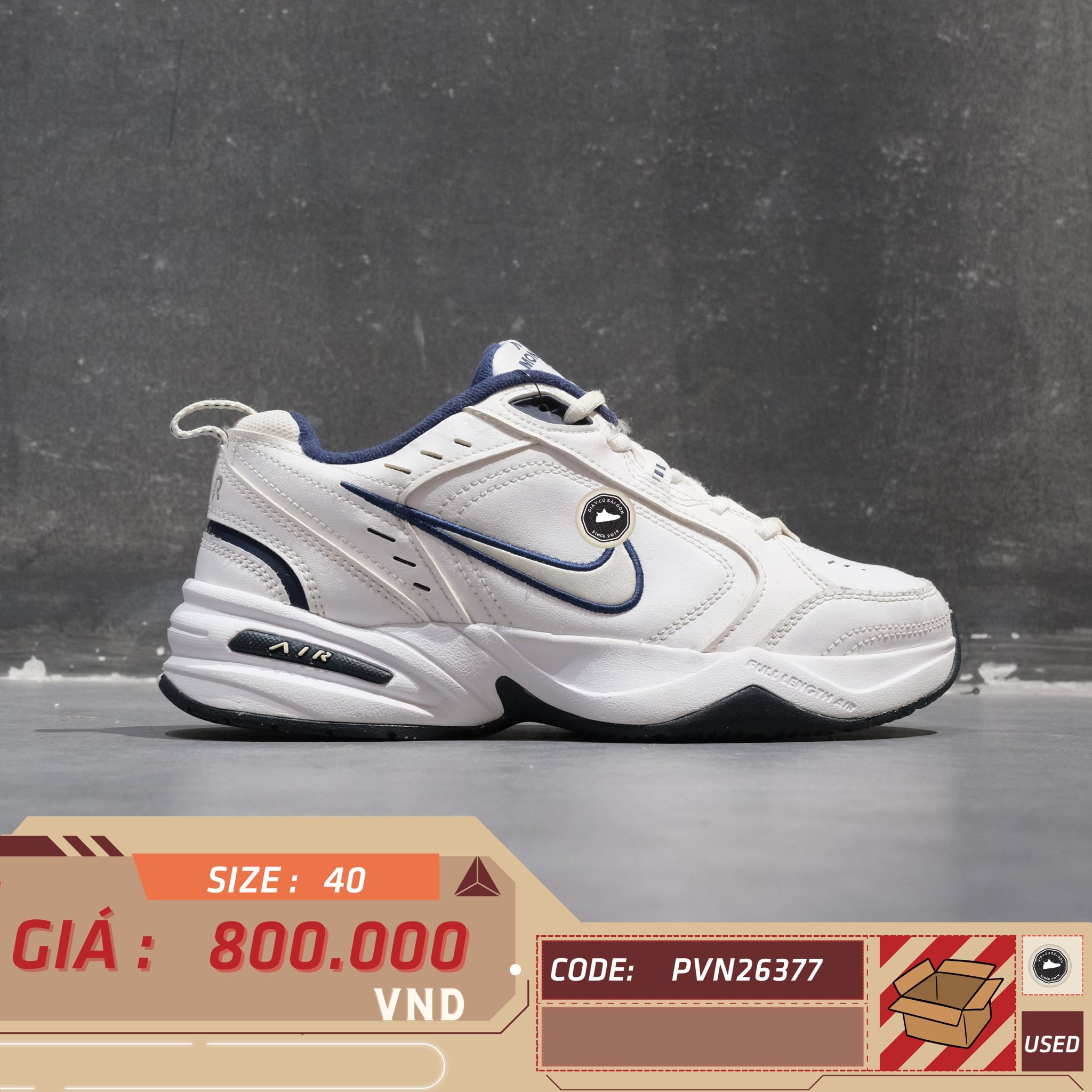 Nike Air Monarch IV White Navy - 415445-102 - Size 40 - GIÀY 2HAND CHÍNH HÃNG PVN26377