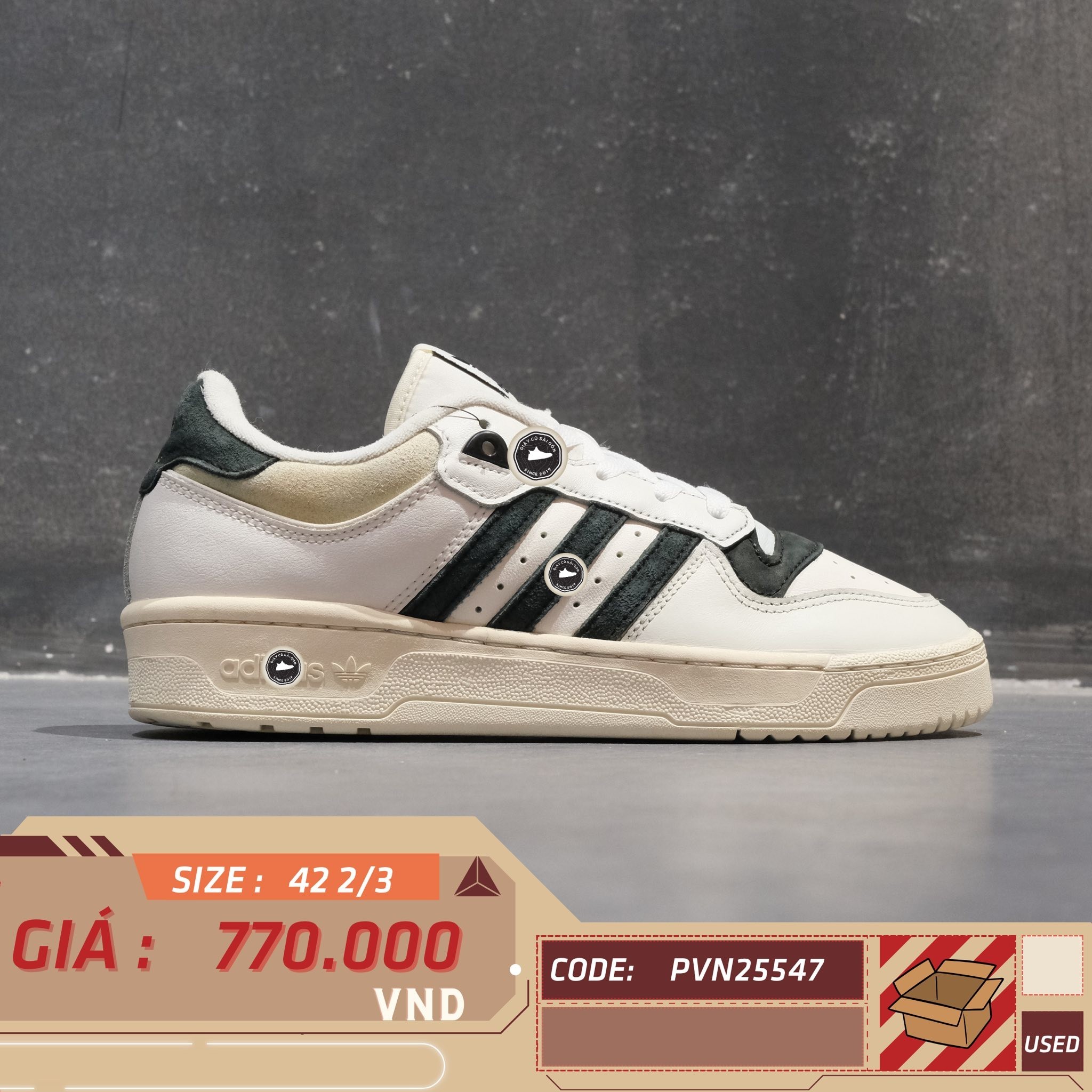 Adidas Rivalry Low 86 Cloud White Core Black - IF5181 - Size 42 2/3 - GIÀY 2HAND CHÍNH HÃNG PVN25547