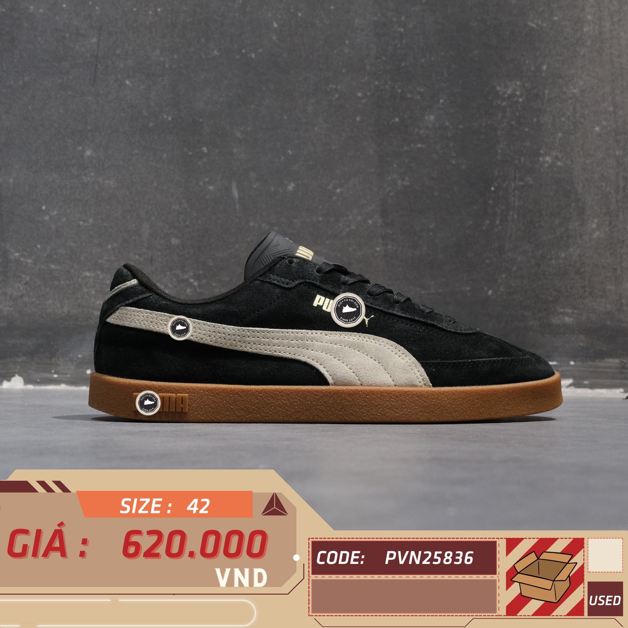Puma Palermo Black Frosted Ivory - 400717-01 - Size 42 - GIÀY 2HAND CHÍNH HÃNG PVN25836