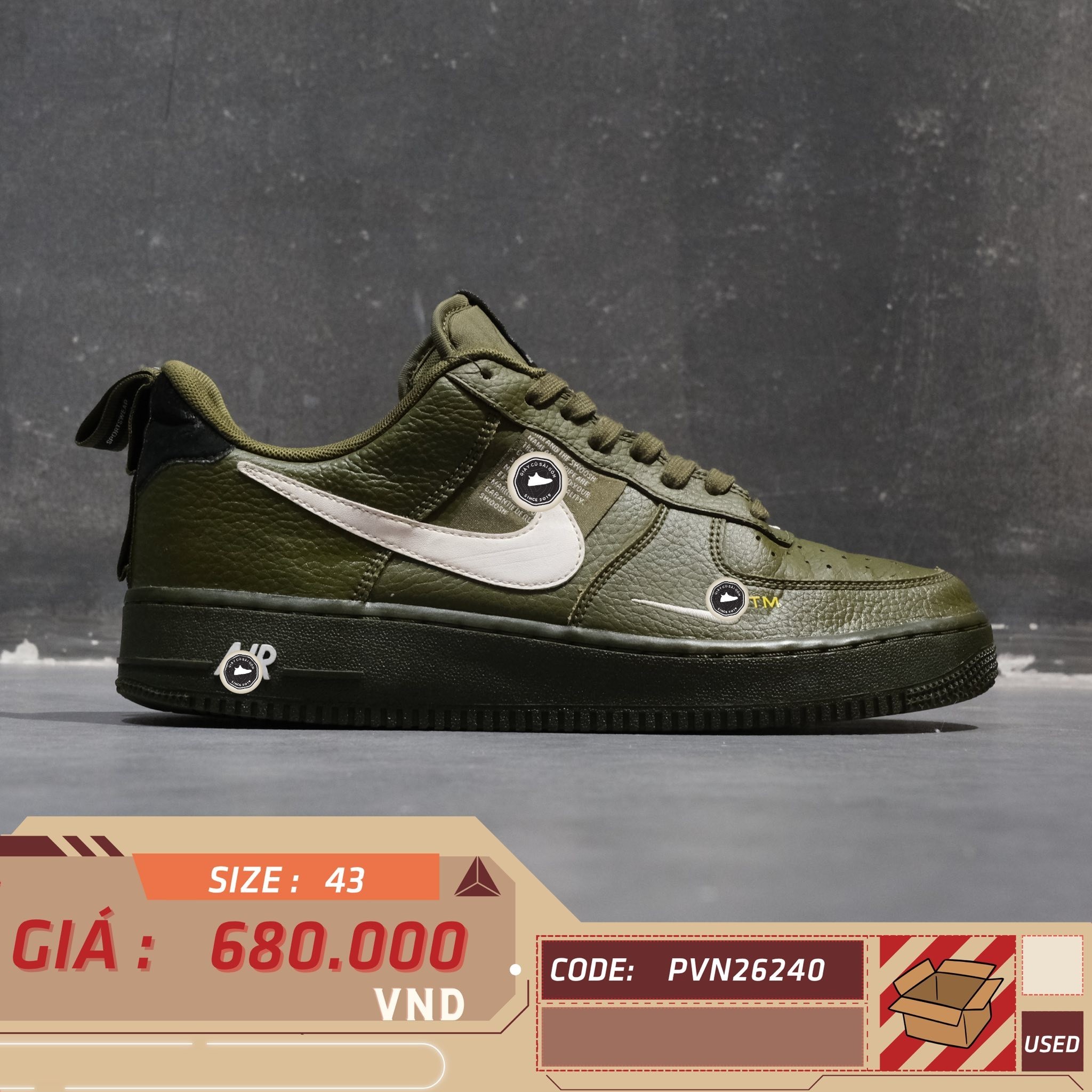 Nike Air Force 1 Low '07 LV8 Utility Olive Canvas - AJ7747-300 - Size 43 - GIÀY 2HAND CHÍNH HÃNG PVN26240