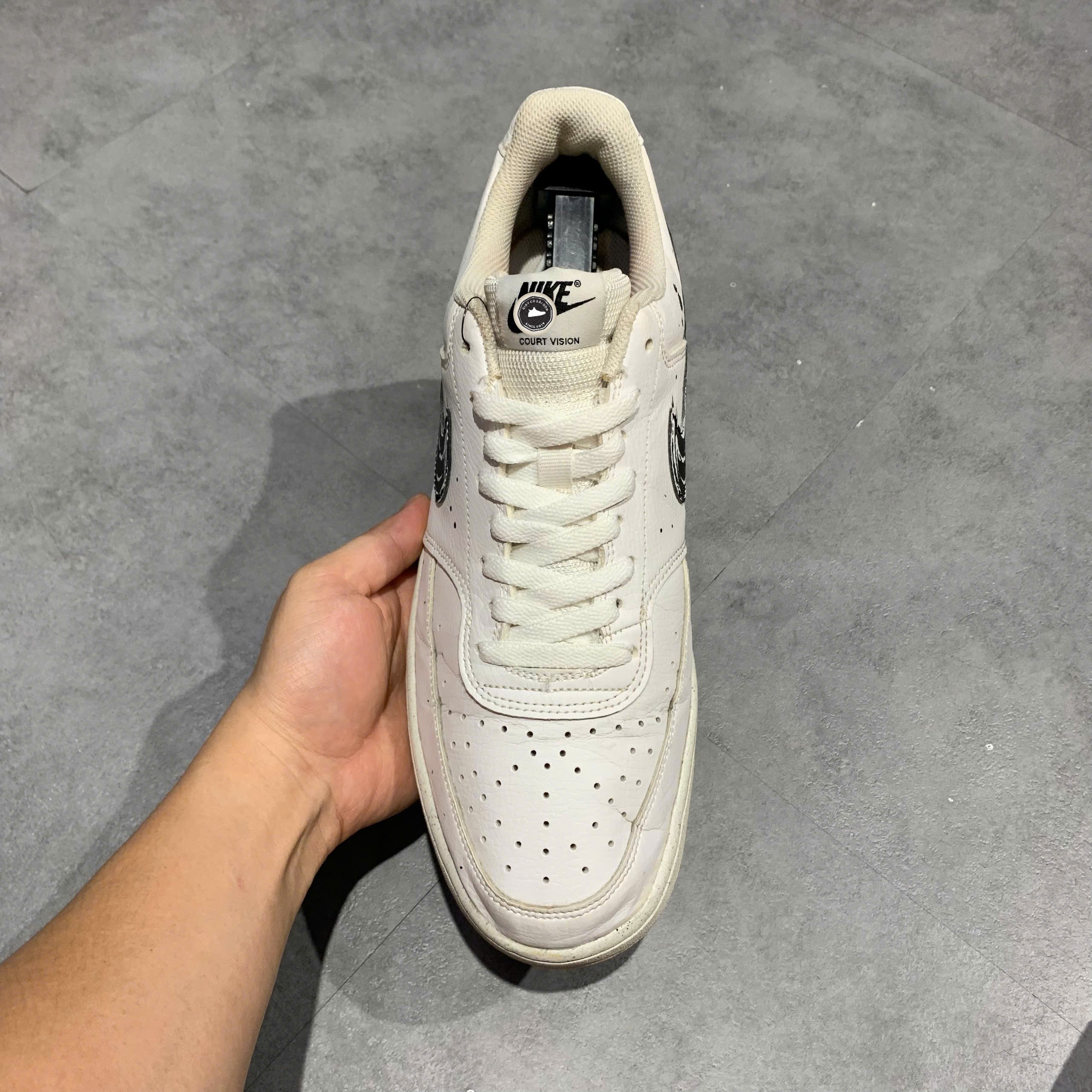 Nike Court Vision Low Next Nature Brushstroke Swoosh  - DH2987-101 - Size 44.5 - GIÀY 2HAND CHÍNH HÃNG PVN25909