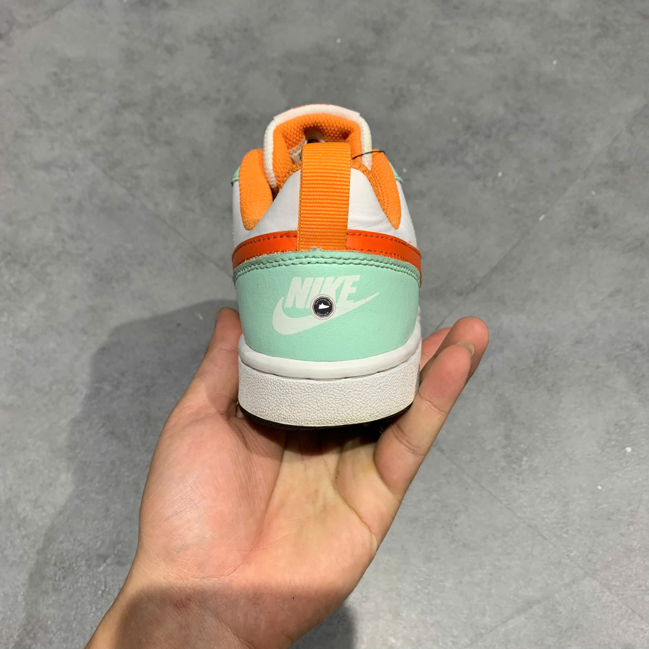 Nike Court Borough Low 2 GS Mint Foam Safety Orange - FN3687 181 - Size 36 - GIÀY 2HAND CHÍNH HÃNG PVN22950
