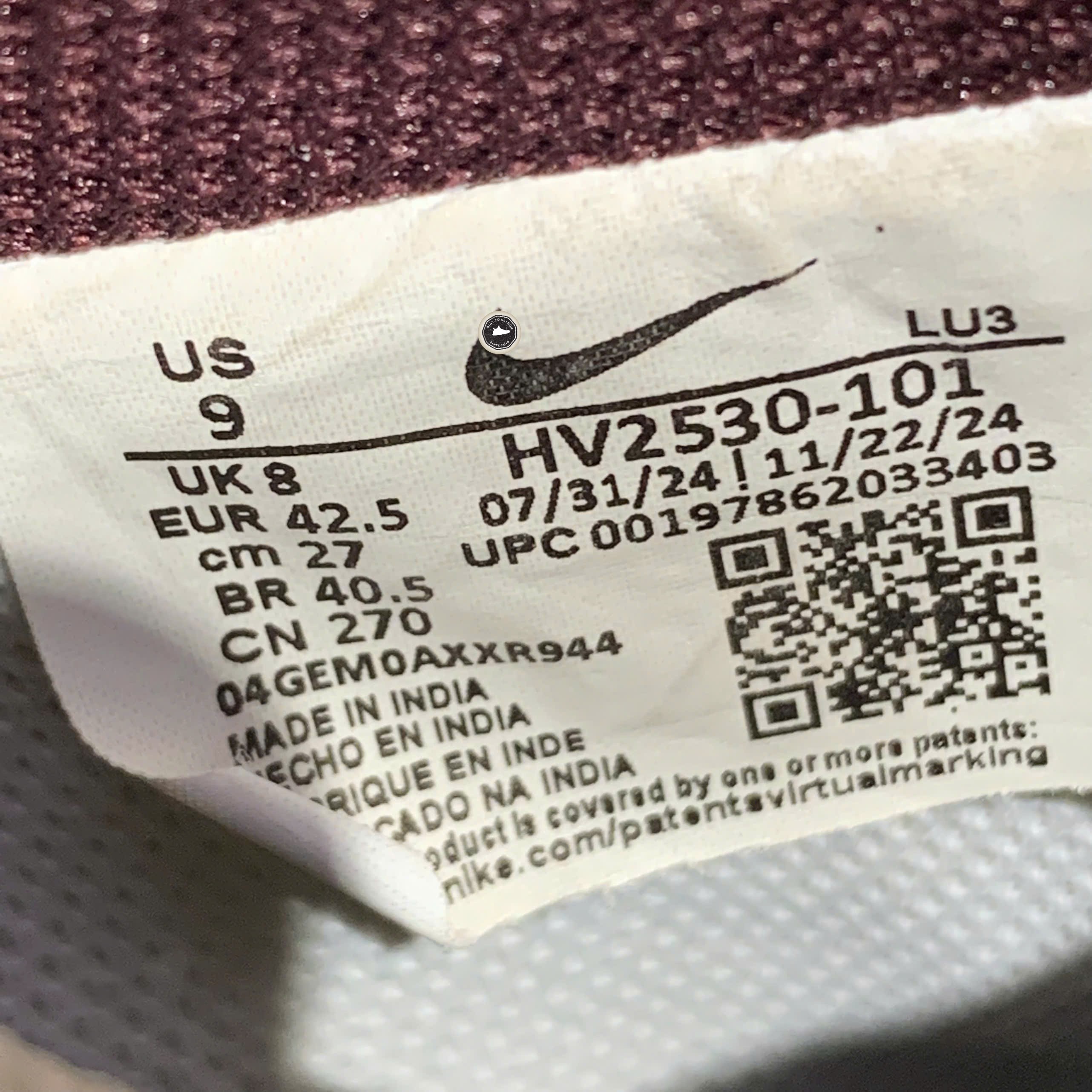 Nike Court Vision Low 'Sail Burgundy Crush' - HV2530 101 - Size 42.5 - GIÀY 2HAND CHÍNH HÃNG PVN24902