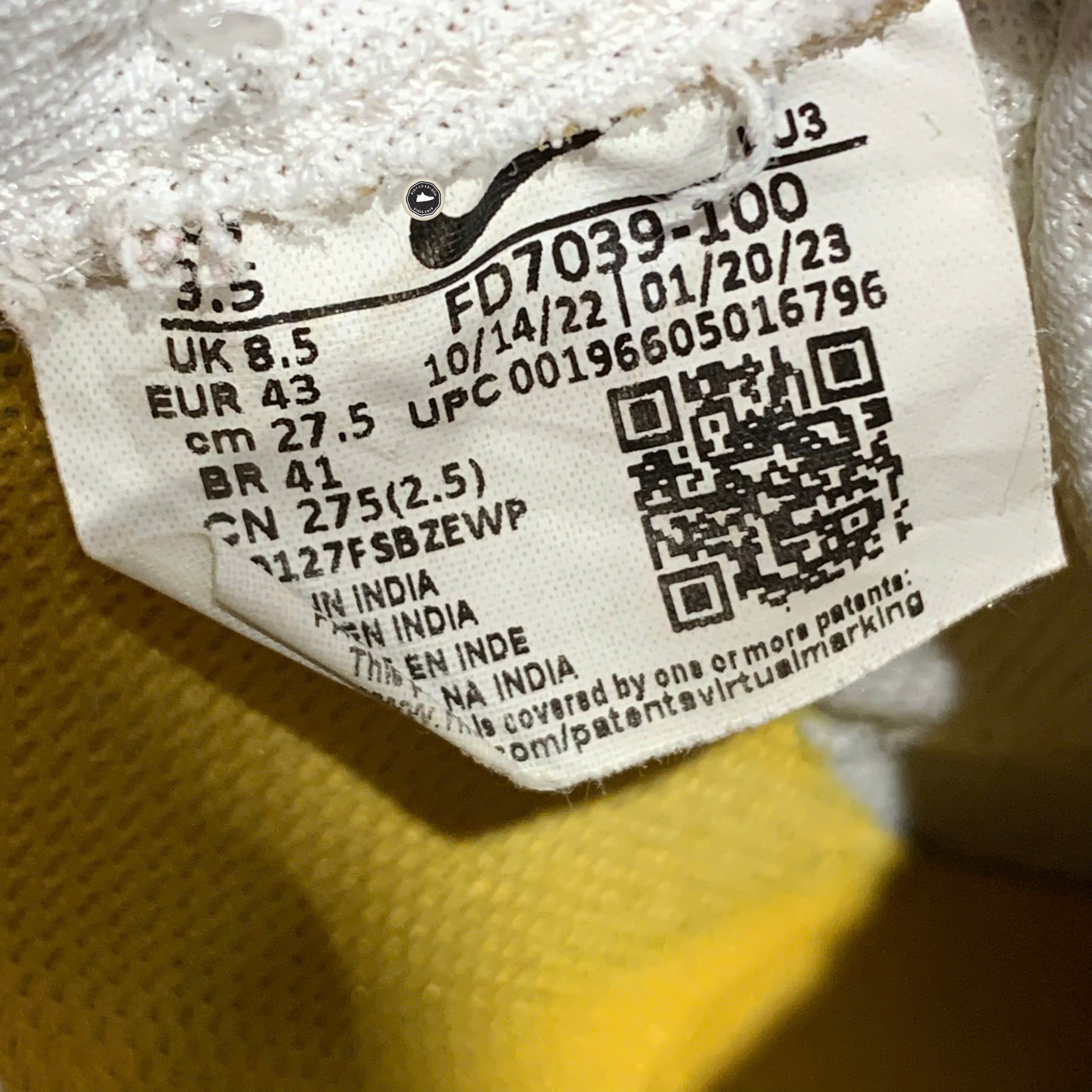 Nike Air Force 1 Low '07 White University Gold Gum - FD7039-100 - Size 43 - GIÀY 2HAND CHÍNH HÃNG PVN26073