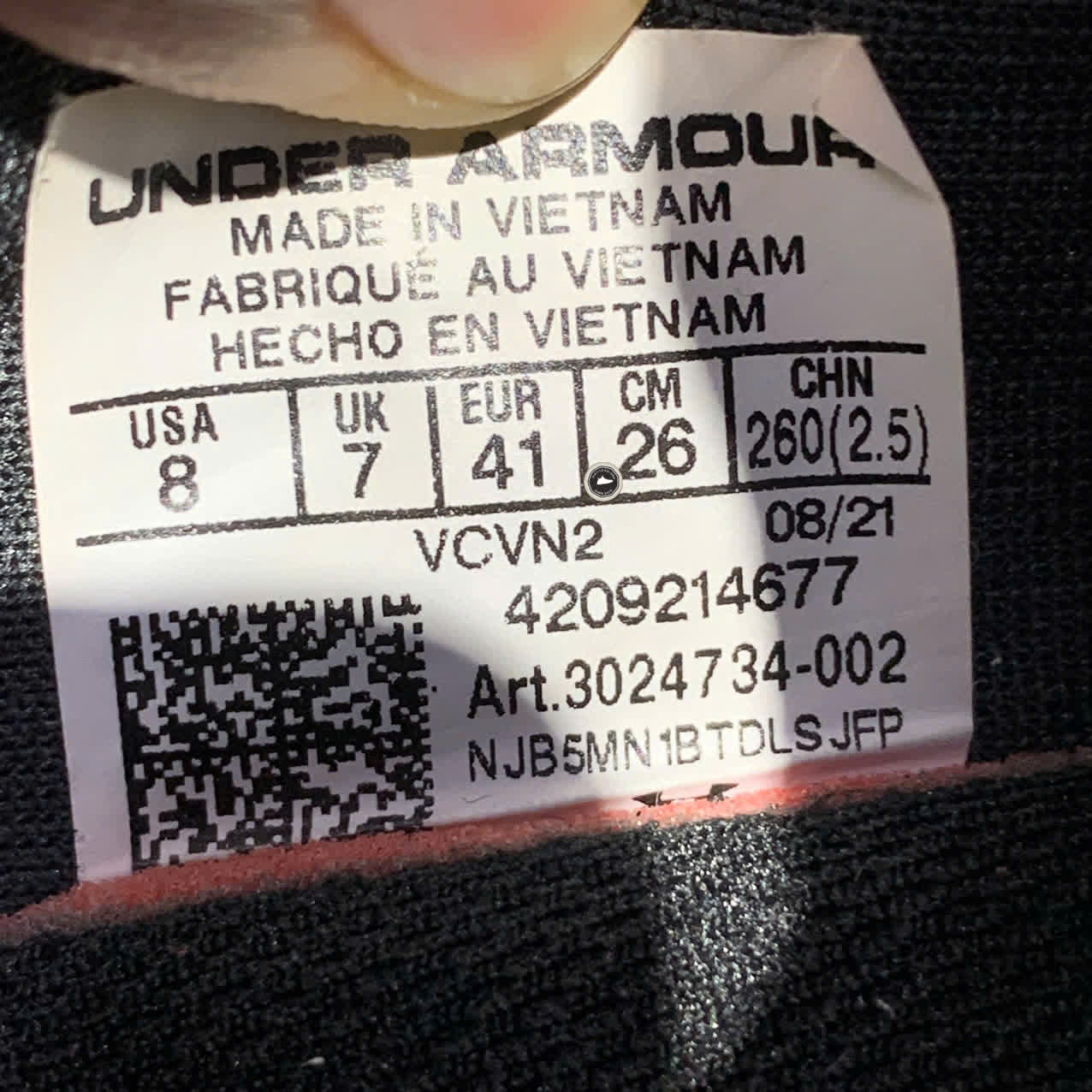 UNDER ARMOUR CHARGED VANTAGE MARBLE 3024734-002 SIZE 41 GIÀY 2HAND CHÍNH HÃNG [PVN19639]