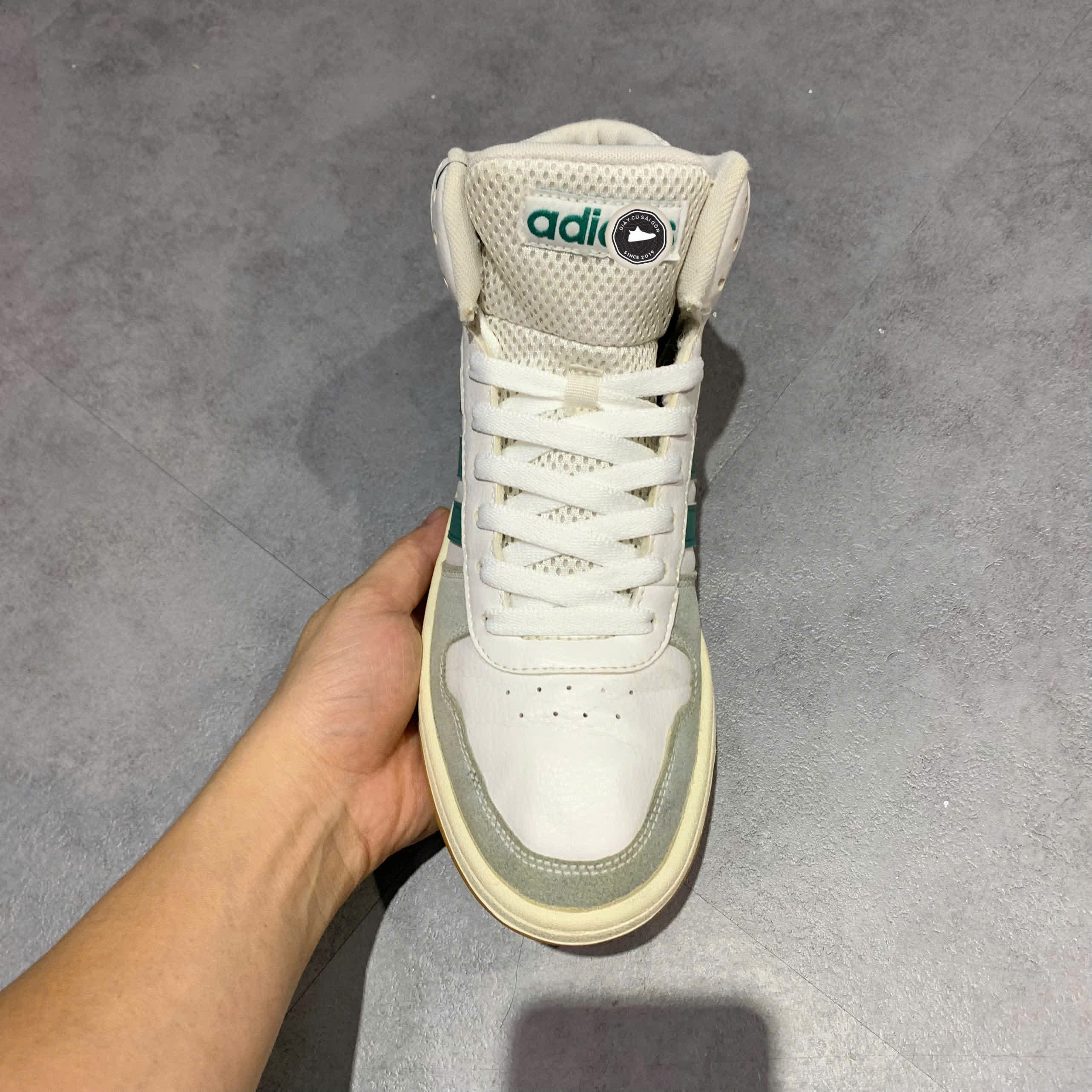 Giày 2hand adidas neo HOOPS 2.0 MID 'White Green' EE7385 SIZE 40 2/3 PVN17886