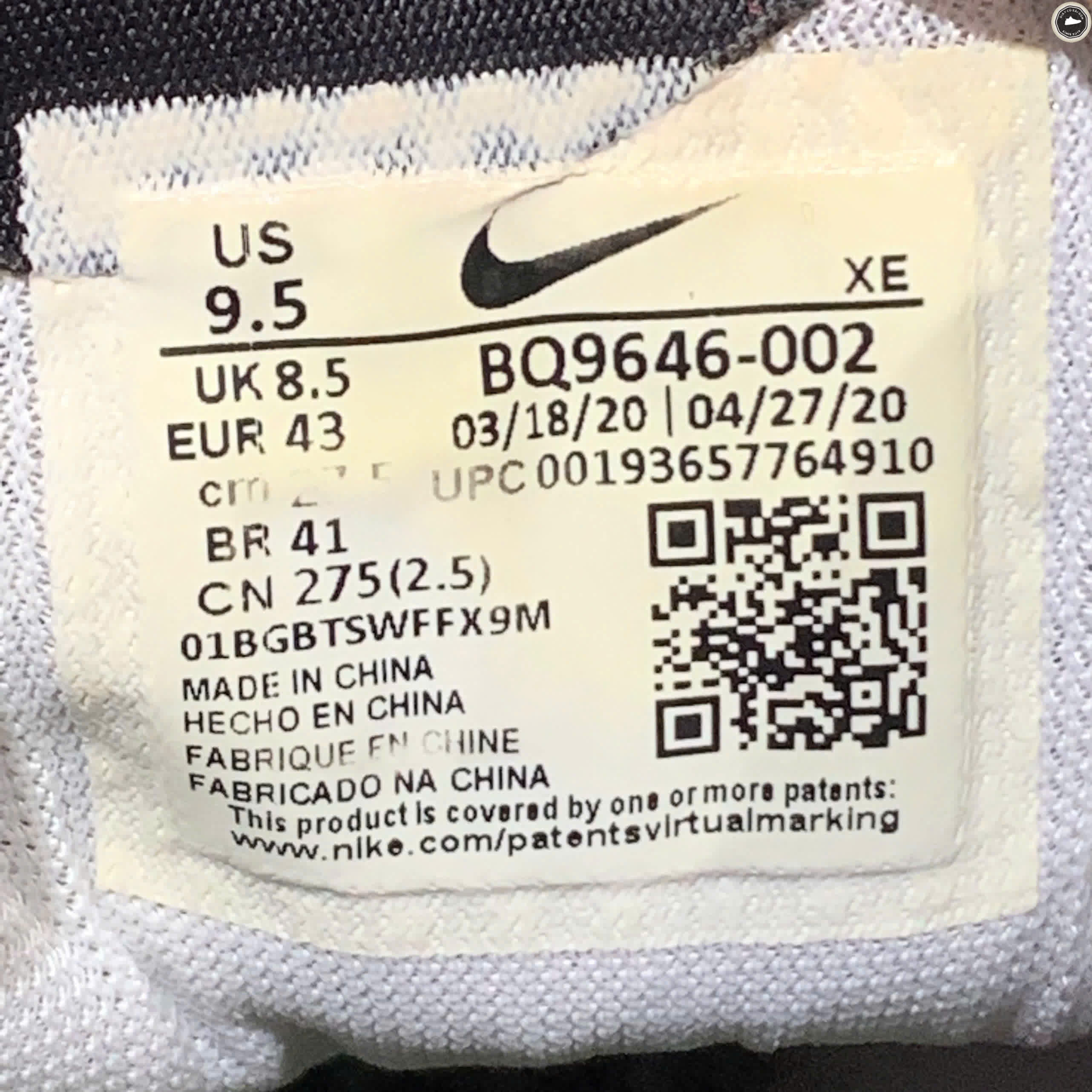 NIKE AIR ZOOM PEGASUS 37 'BLACK WHITE' BQ9646-002 SIZE 43 - GIÀY 2HAND CHÍNH HÃNG