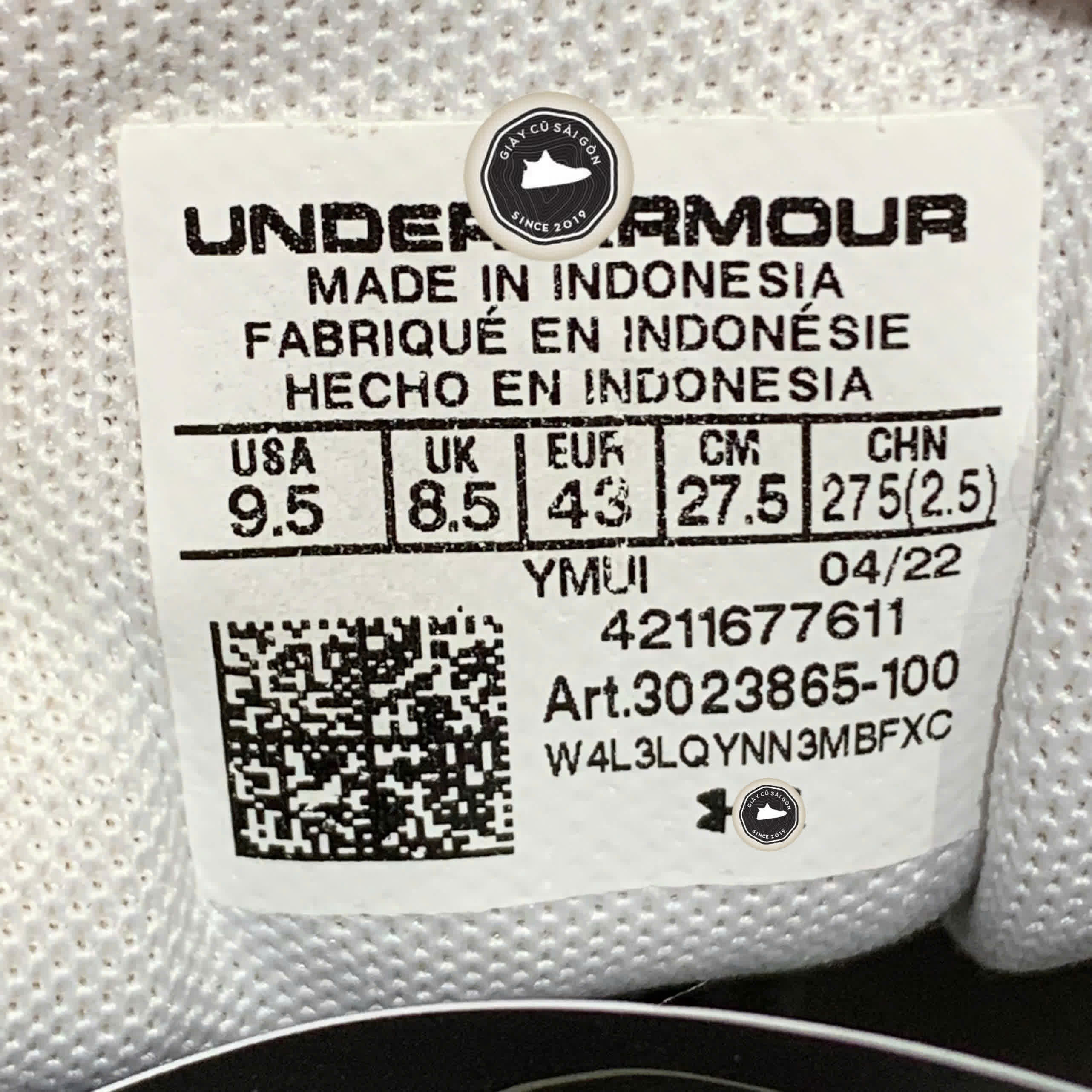 UNDER ARMOUR CHARGED PURSUIT 2 SE 'WHITE BLACK' 3023865-100 SIZE 43 - GIÀY 2HAND CHÍNH HÃNG PVN17796