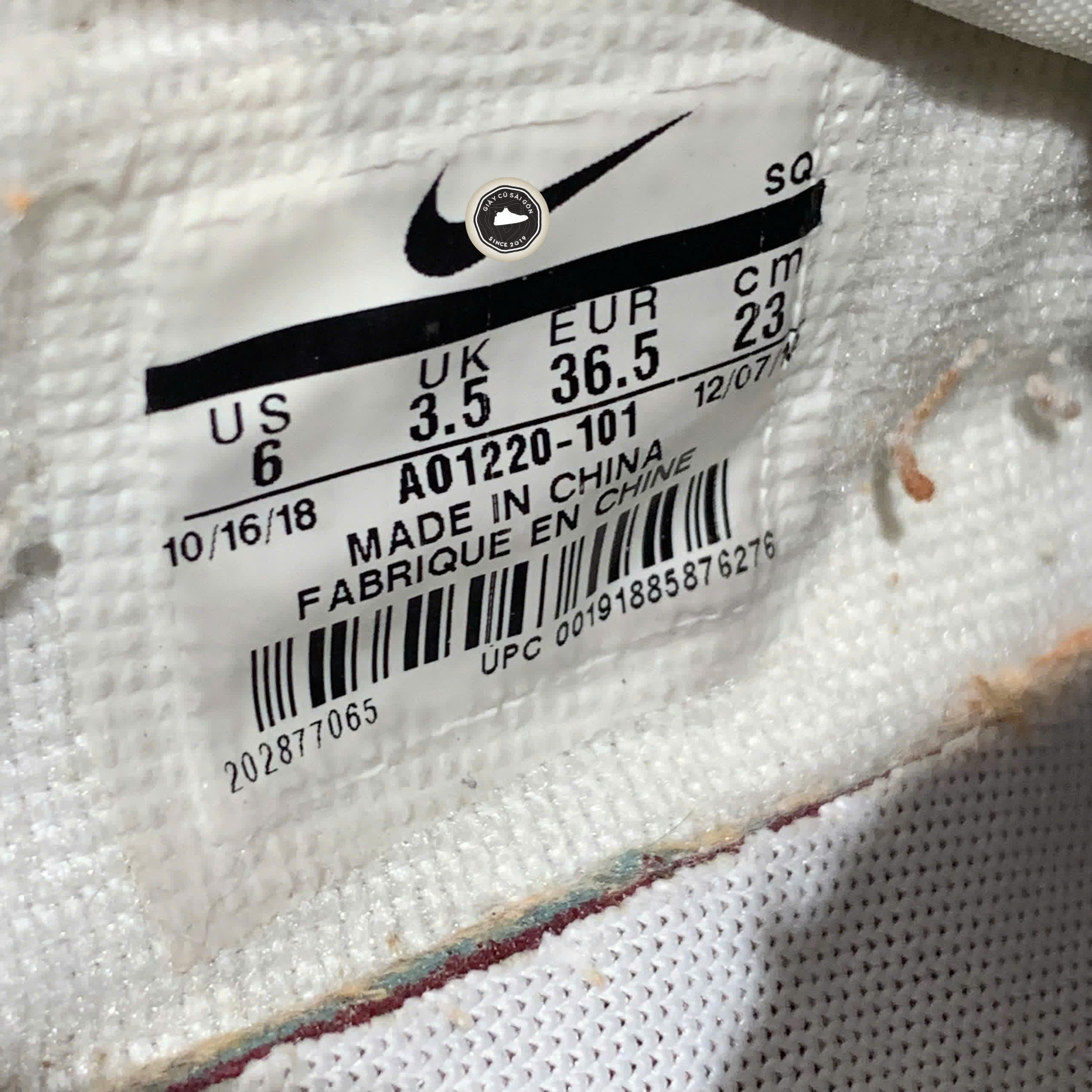 NIKE AIR FORCE 1 JESTER XX 'TRIPLE WHITE' AO1220-101 SIZE 36.5 - GIÀY 2HAND CHÍNH HÃNG