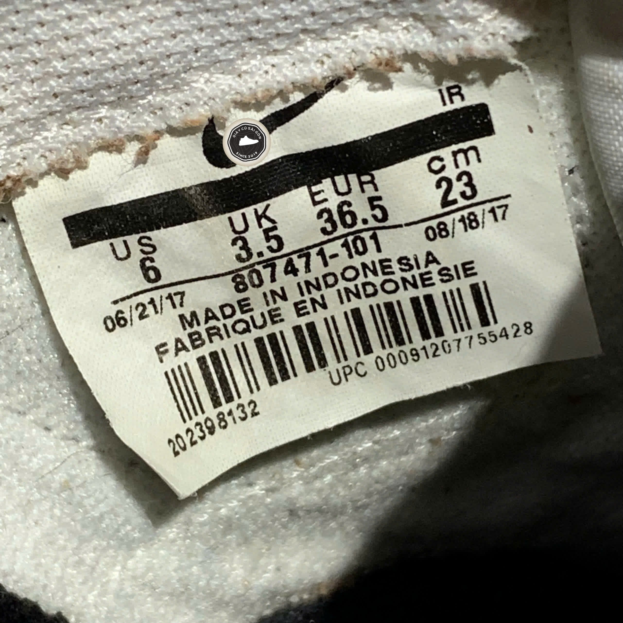 GIÀY NIKE CLASSIC CORTEZ LEATHER 'WHITE BLACK' 807471-101 SIZE 36.5 - GIÀY 2HAND CHÍNH HÃNG