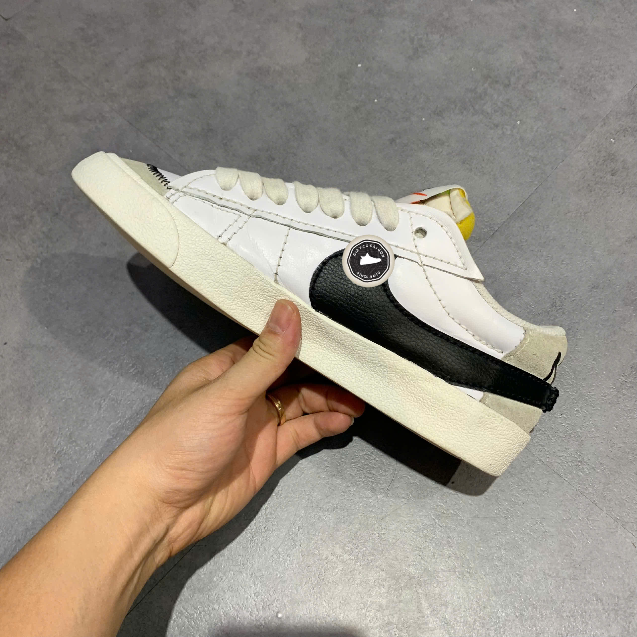 👟 NIKE BLAZER LOW '77 JUMBO 'WHITE BLACK' DN2158-101 SIZE 42 - GIÀY 2HAND CHÍNH HÃNG 👟