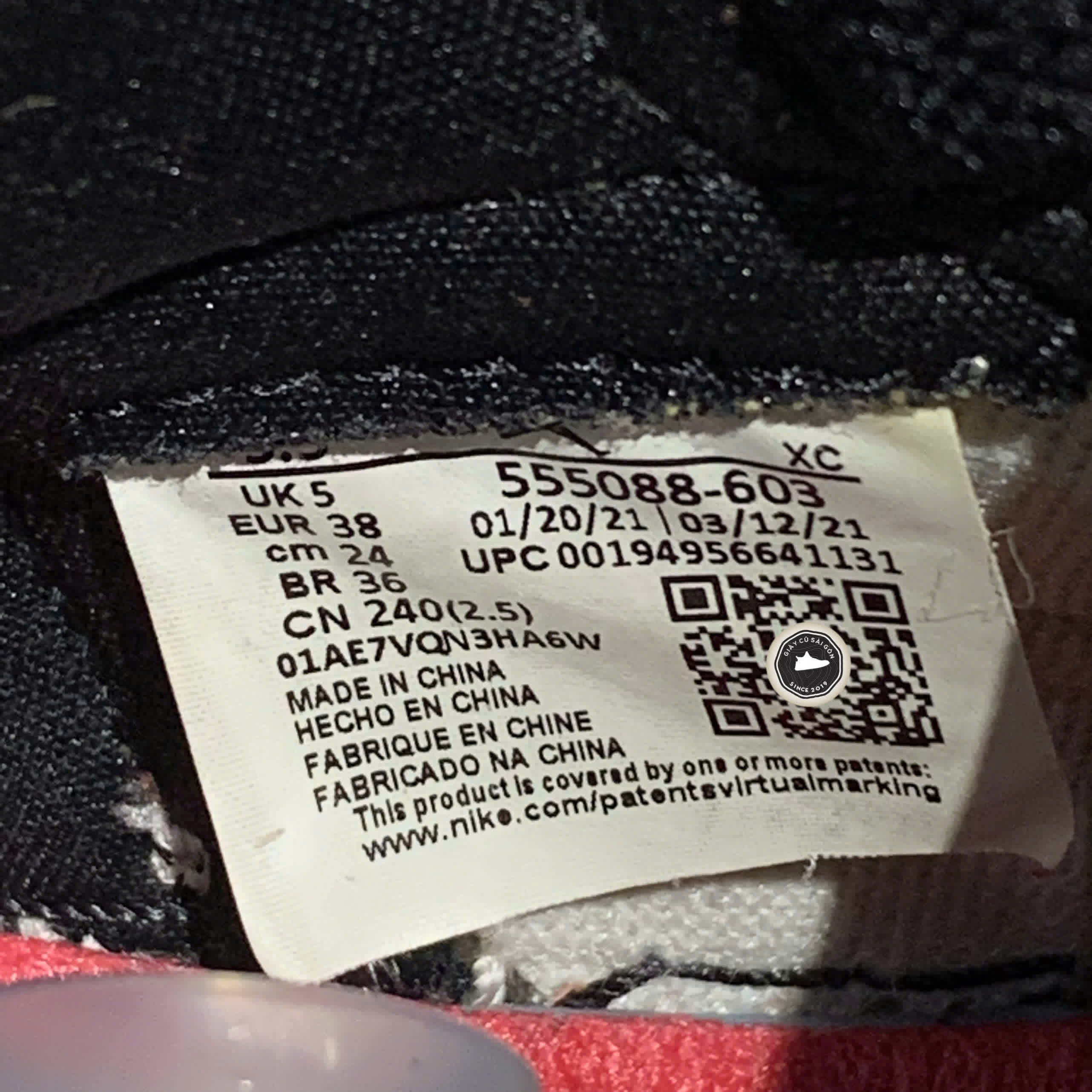 JORDAN 1 RETRO HIGH OG LIGHT FUSION RED 555088-603 SIZE 38 GIÀY 2HAND CHÍNH HÃNG