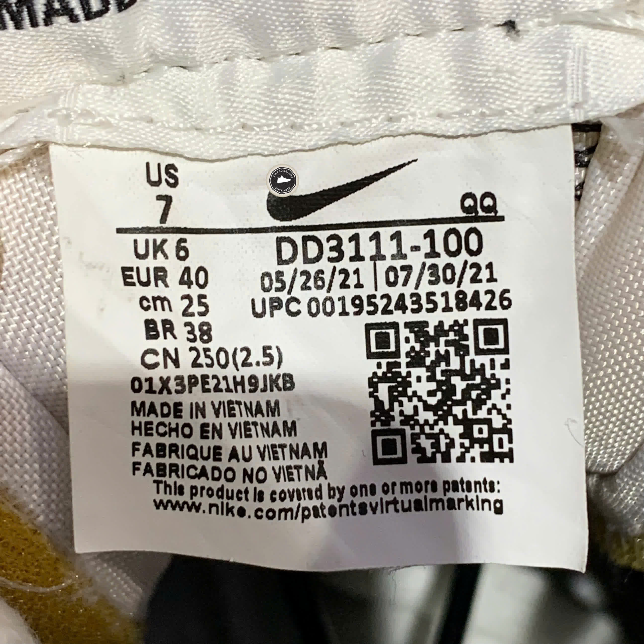NIKE BLAZER MID '77 JUMBO WHITE BLACK DD3111-100 SIZE 40 GIÀY 2HAND CHÍNH HÃNG
