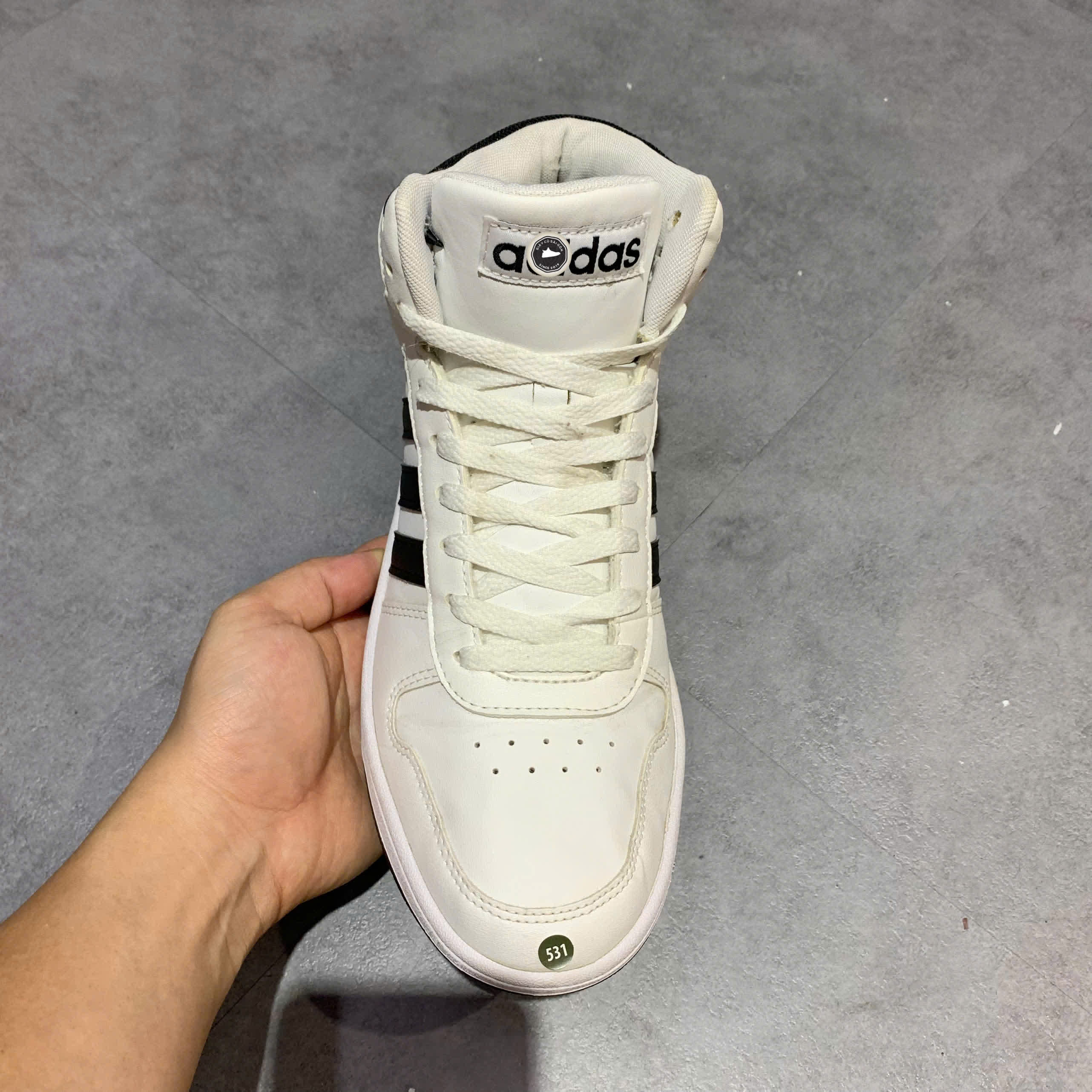 ADIDAS HOOPS 2.0 MID 'WHITE BLACK' – SIZE 41 1/3 – GIÀY 2HAND CHÍNH HÃNG