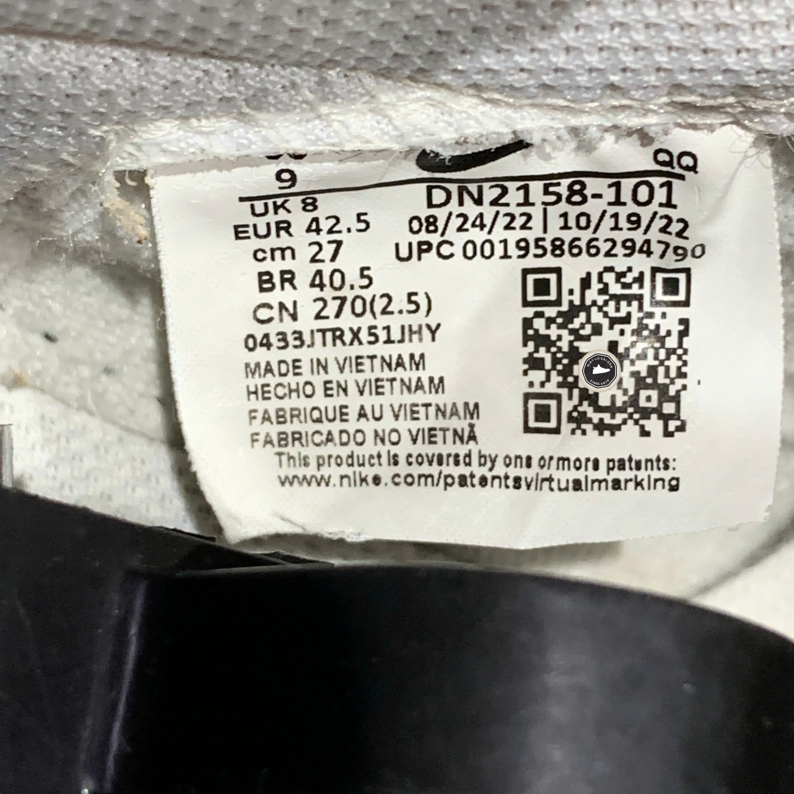 NIKE BLAZER LOW ’77 JUMBO WHITE SAILED BLACK – DN2158‑101 SIZE 42.5 – GIÀY 2HAND CHÍNH HÃNG