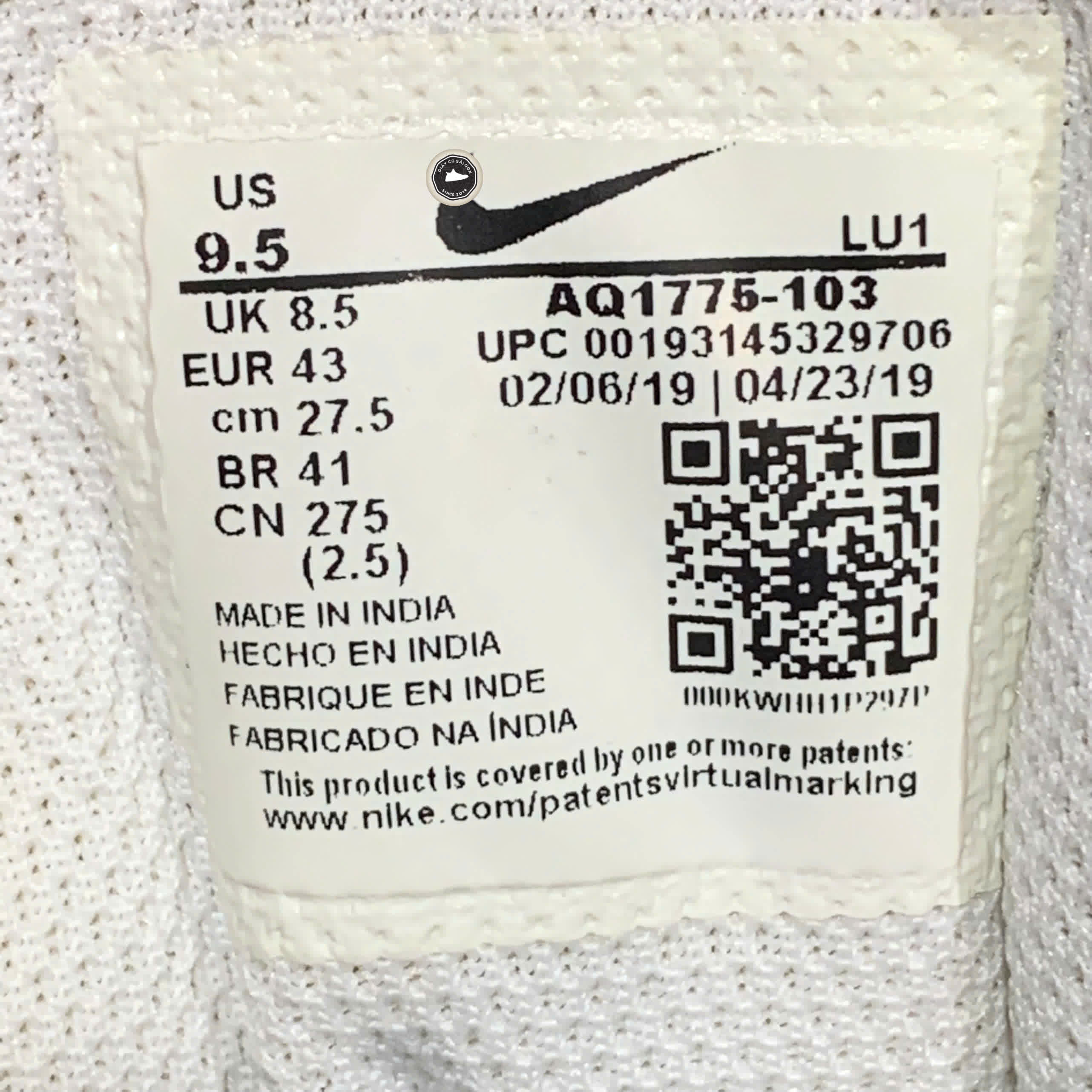 NIKE EBERNON LOW ‘WHITE BLACK’ AQ1775 103 – SIZE 43 – GIÀY 2HAND