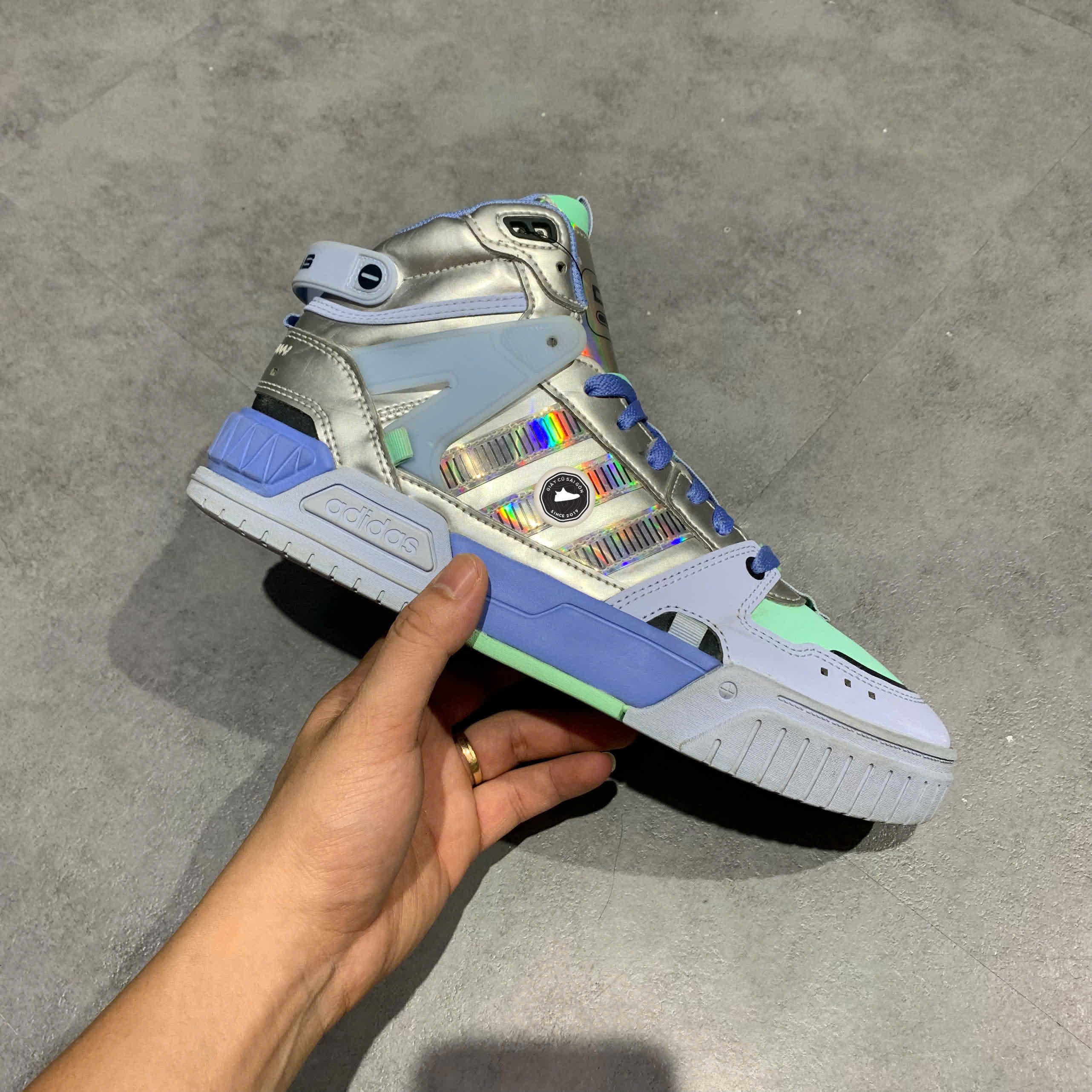ADIDAS NEO D PAD MID SHOES 'BLUE METALLIC SILVER' HQ7026 SIZE 40