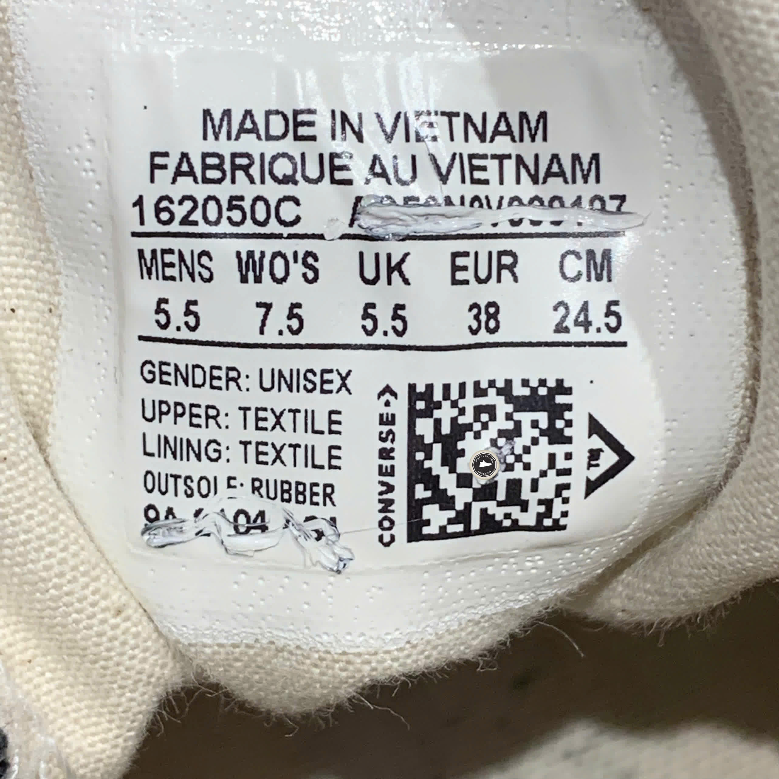 CONVERSE CHUCK TAYLOR ALL-STAR 70 HI BLACK EGRET 162050C SIZE 38 GIÀY 2HAND CHÍNH HÃNG PVN20177