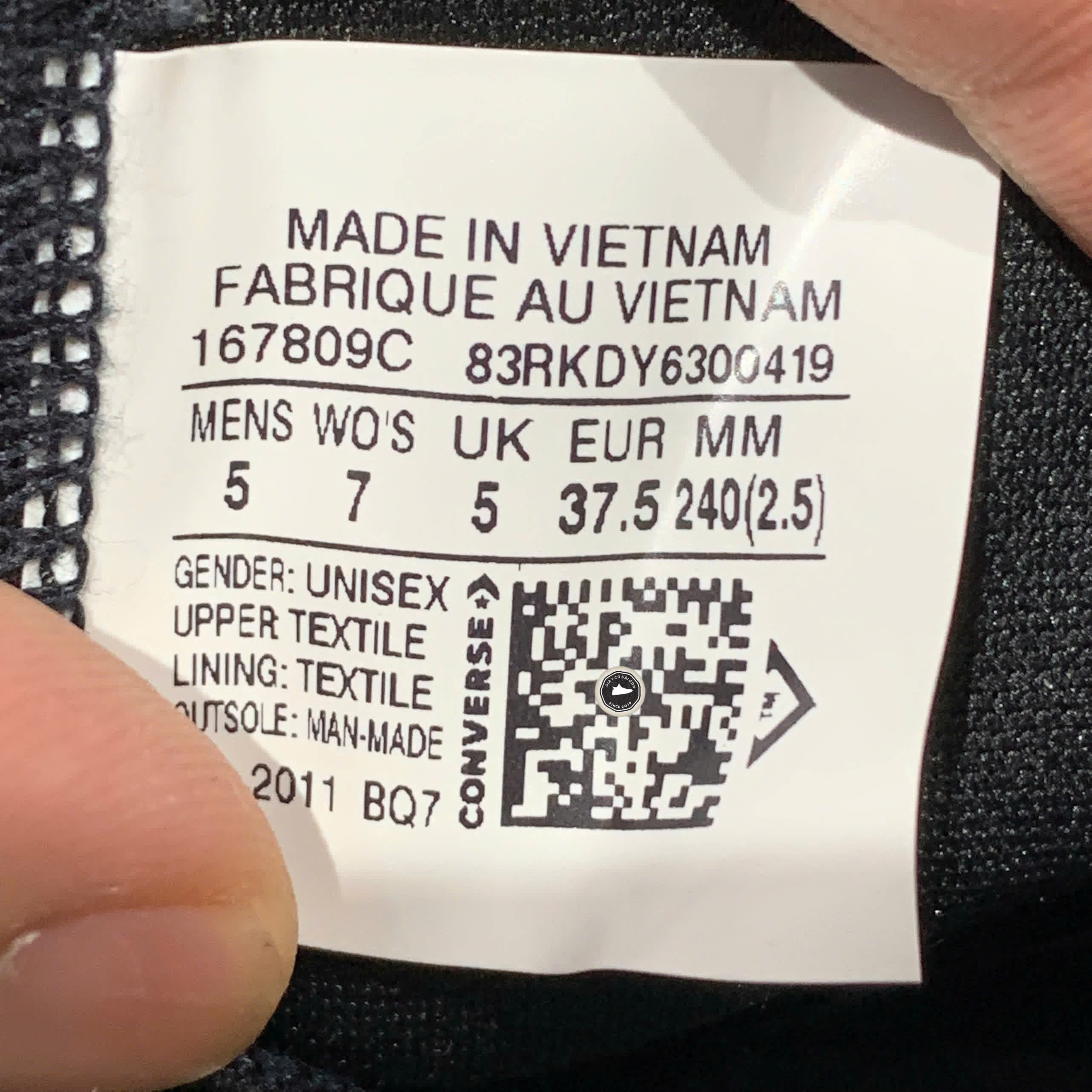 CHUCK TAYLOR ALL STAR CX - BLACK 167809C - SIZE 37.5 GIÀY 2HAND CHÍNH HÃNG - PVN20166