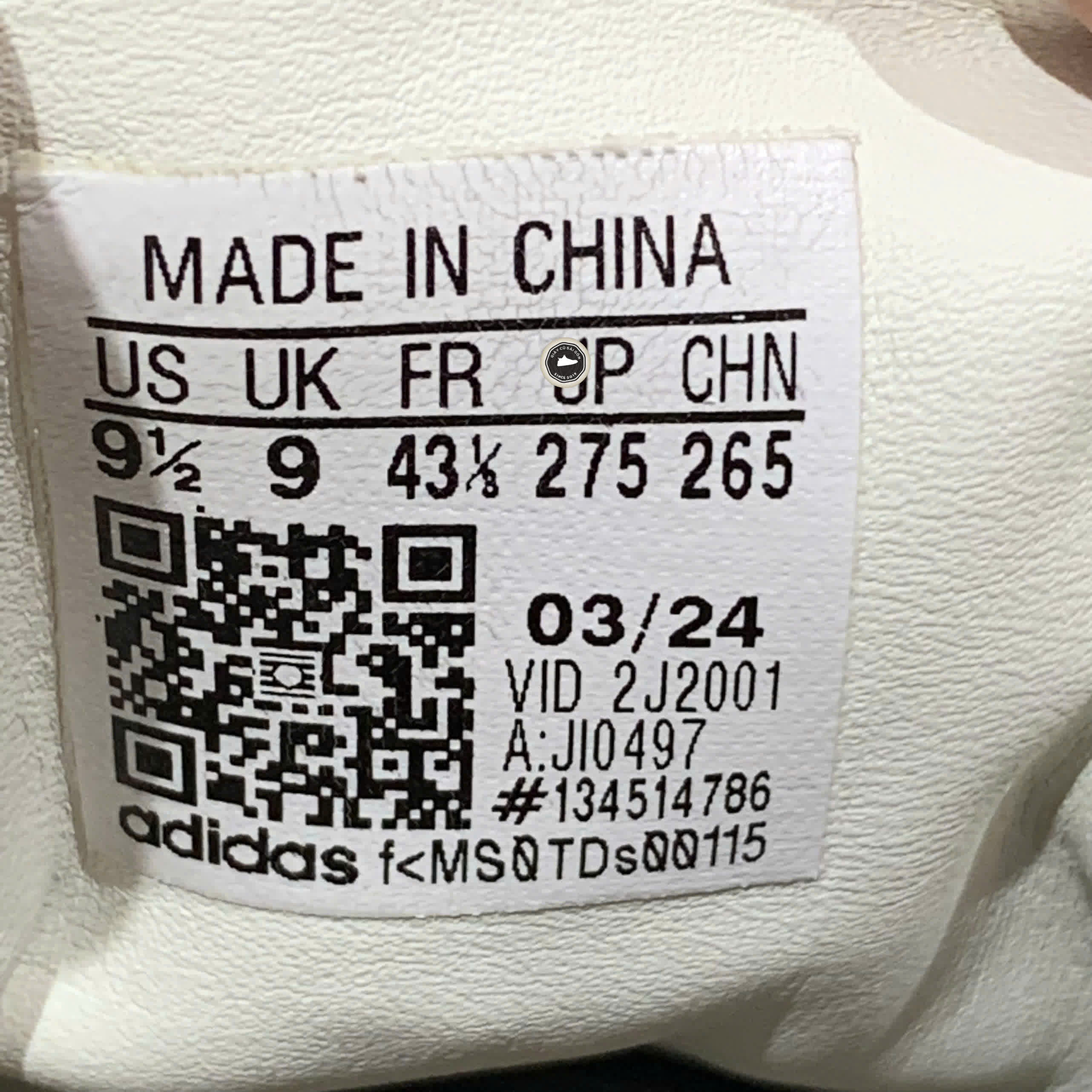 ADIDAS VL COURT 2.0 'CREAM WHITE / CORE BLACK / GUM' JI0497 SIZE 43 1/3 GIÀY 2HAND CHÍNH HÃNG PVN20056