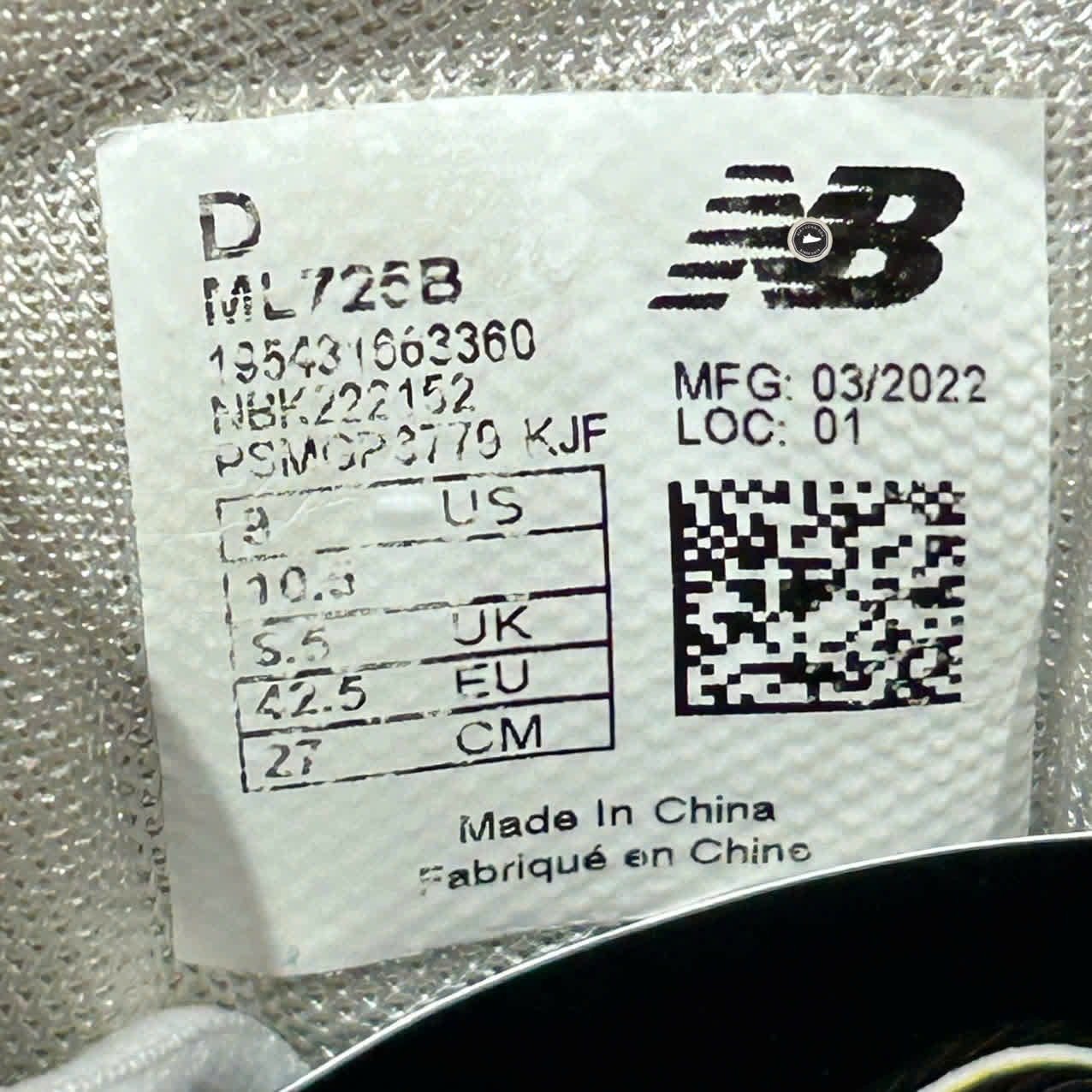 NEW BALANCE 725 ‘SILVER’ ML725B SIZE 42.5 GIÀY 2HAND CHÍNH HÃNG PVN20371