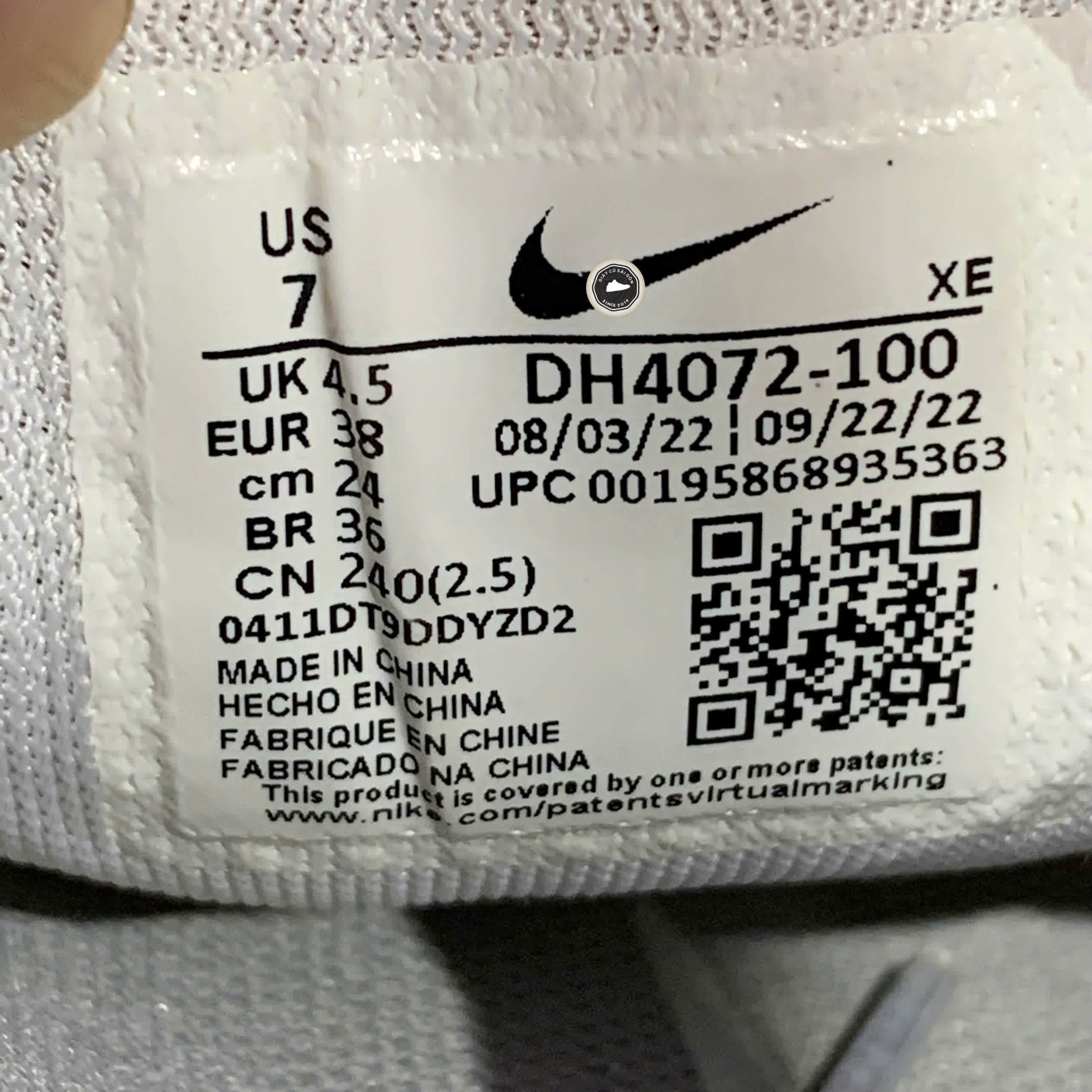 NIKE AIR ZOOM PEGASUS 39 WHITE PURE PLATINUM DH4072-100 SIZE 38 GIÀY 2HAND CHÍNH HÃNG PVN20938