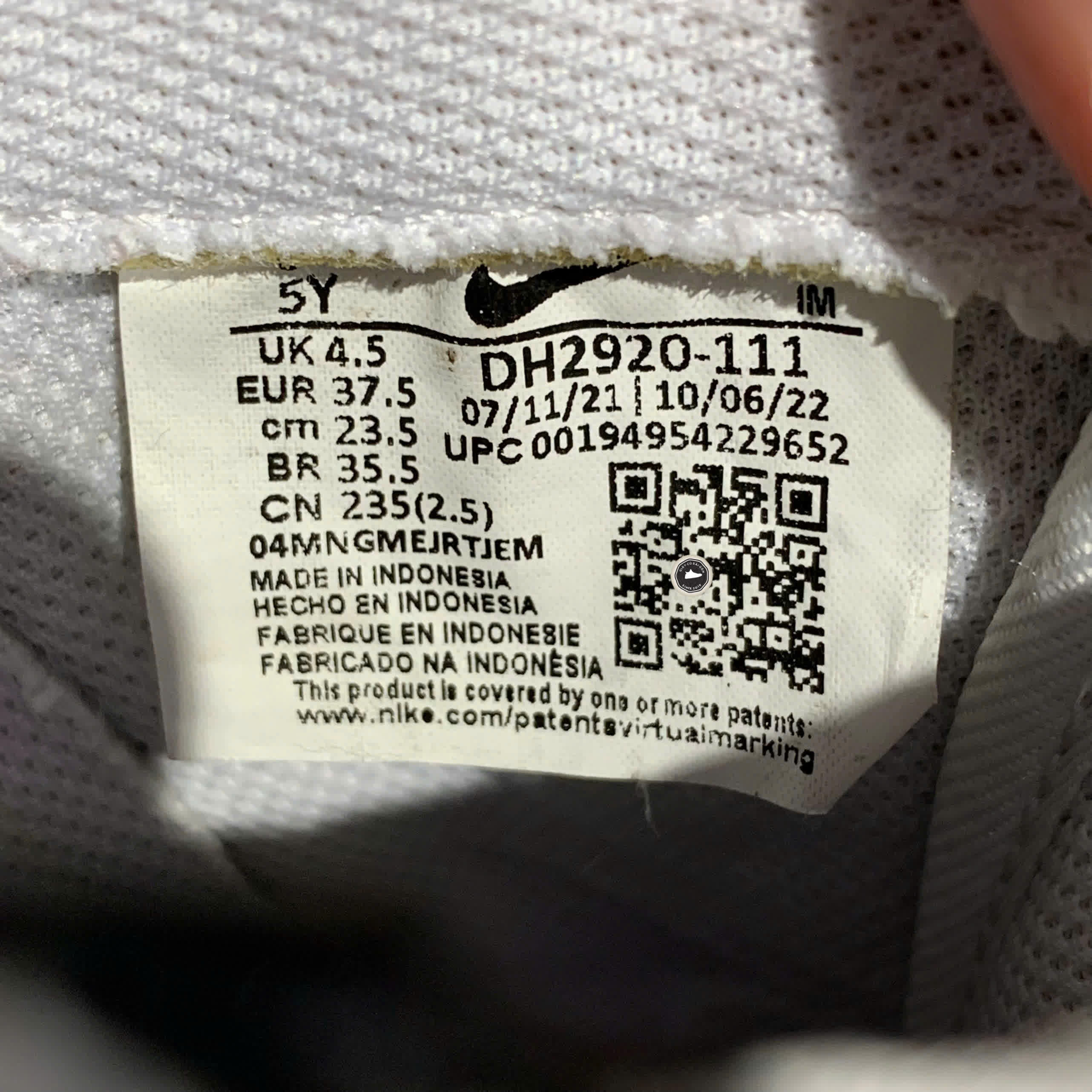 NIKE AIR FORCE 1 LOW LE GS 'TRIPLE WHITE' DH2920 111 SIZE 37.5 GIÀY 2HAND CHÍNH HÃNG PVN20688