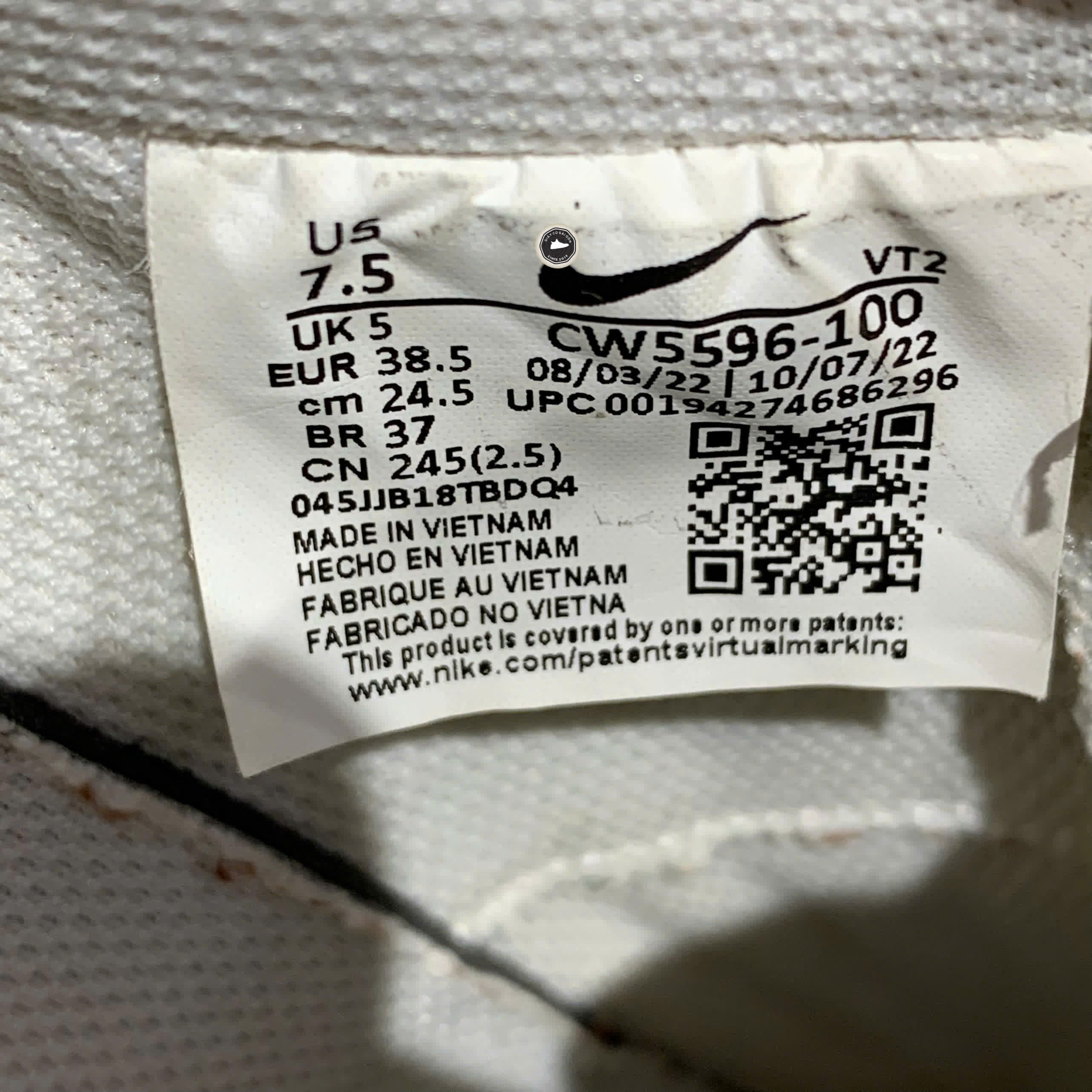 NIKE WMNS COURT VISION LOW 'WHITE' CW5596 100 SIZE 38.5 GIÀY 2HAND CHÍNH HÃNG PVN20745