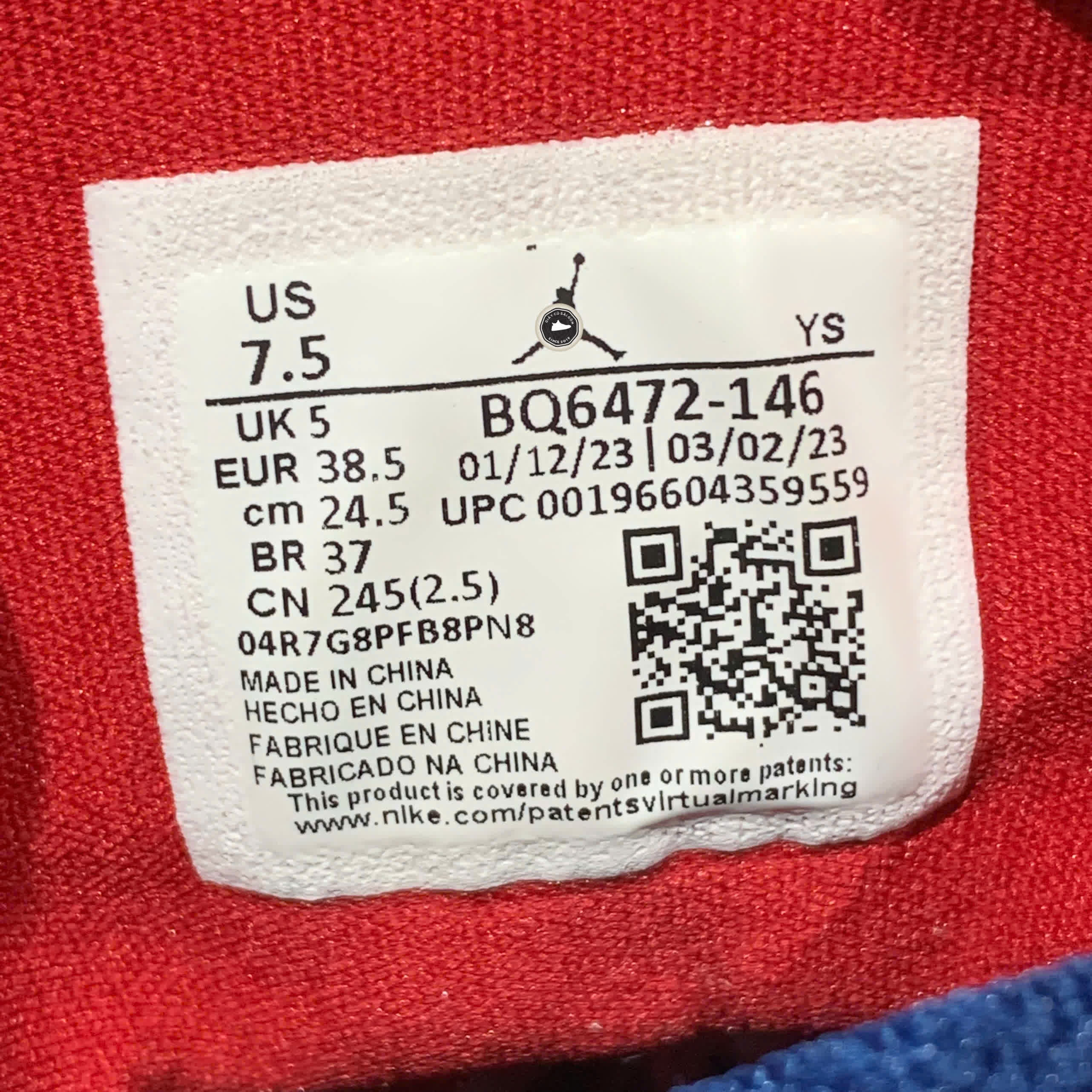 NIKE AIR JORDAN 1 MID WHITE/FRENCH BLUE/GYM RED BQ6472 146 SIZE 38.5 GIÀY 2HAND CHÍNH HÃNG PVN20802
