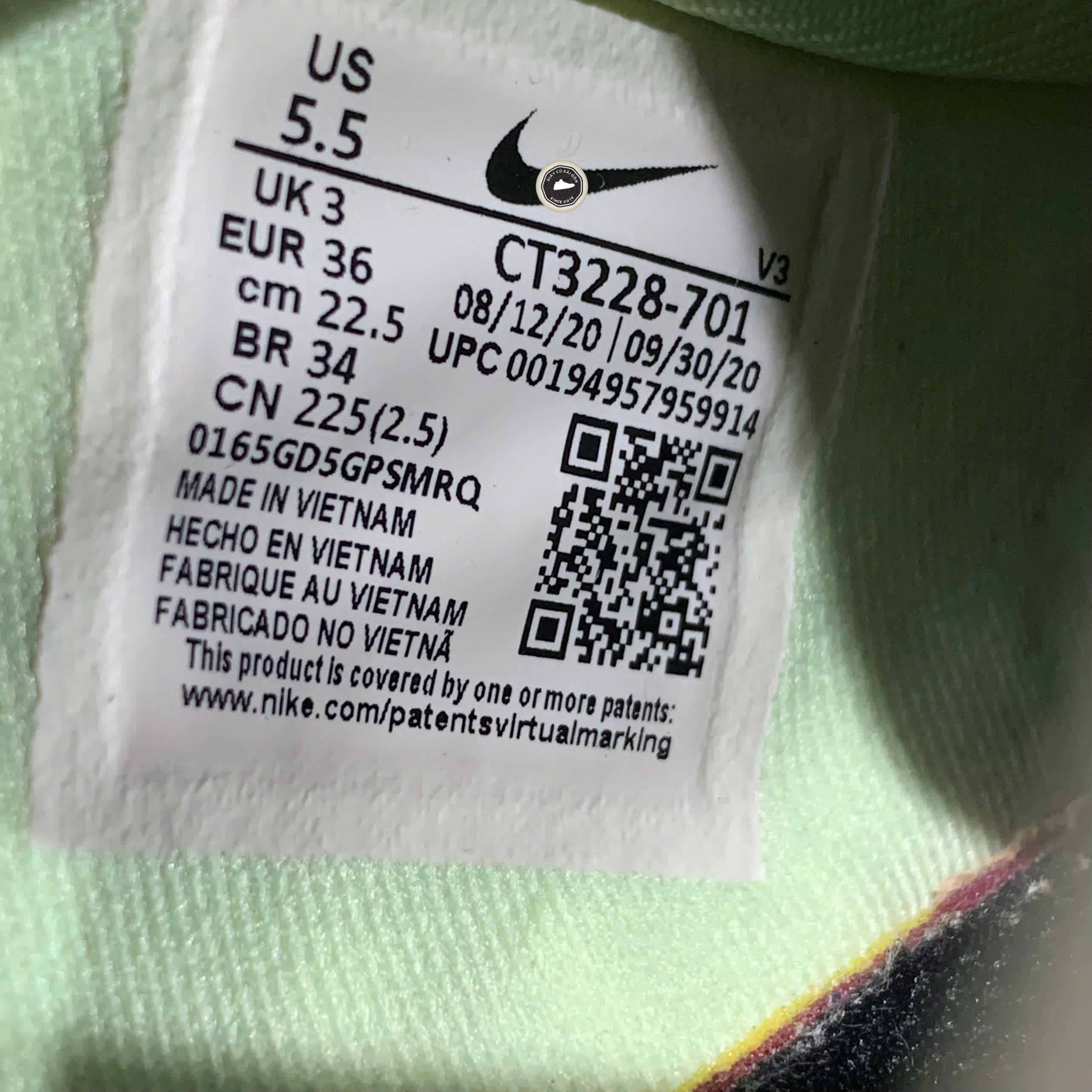 NIKE AIR FORCE 1 LOW 'HAVE A NIKE DAY' BARELY VOLT CT3228-701 SIZE 36 GIÀY 2HAND CHÍNH HÃNG PVN20797