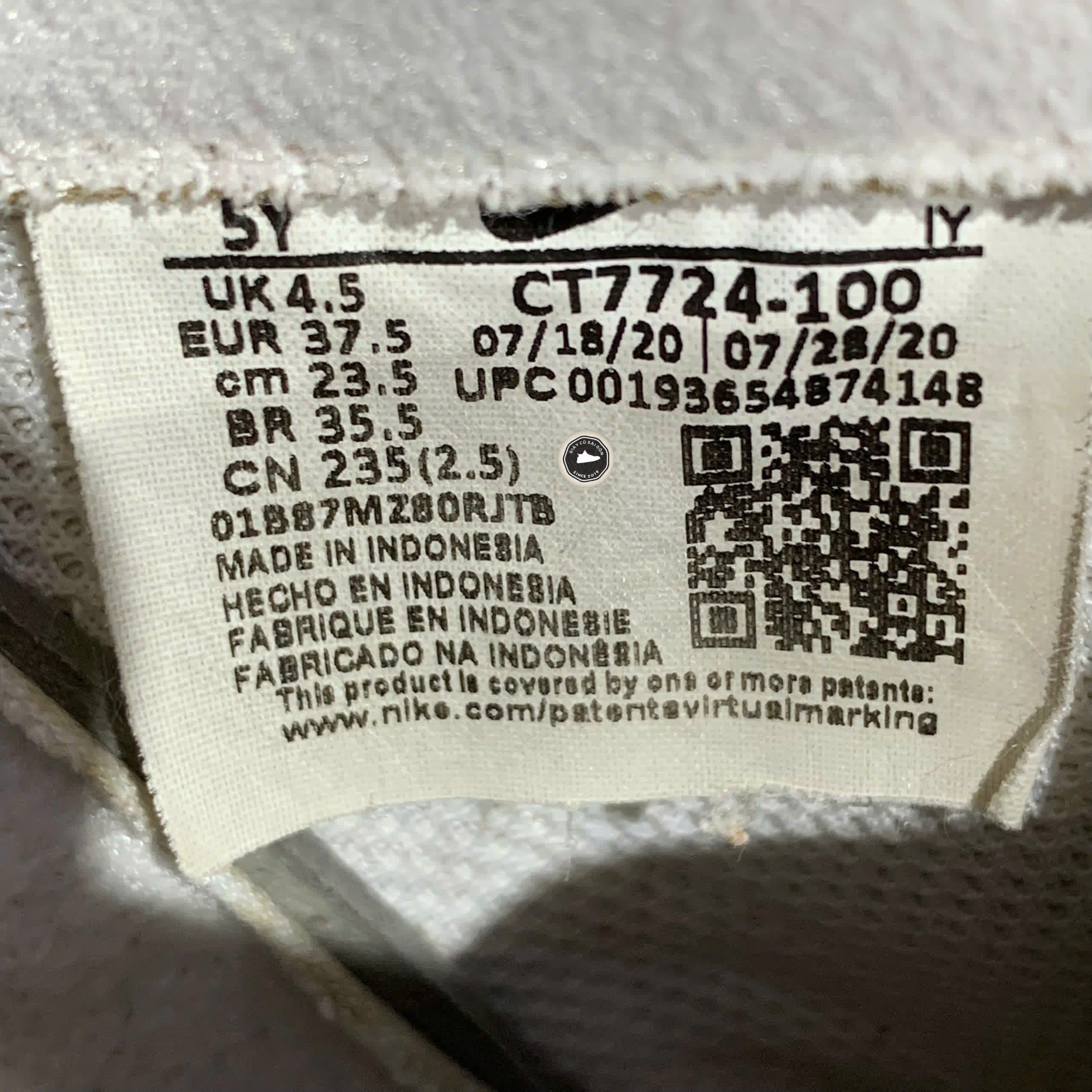 NIKE AIR FORCE 1 LOW AN20 WHITE BLACK (GS) CT7724-100 SIZE 37.5 GIÀY 2HAND CHÍNH HÃNG PVN20803