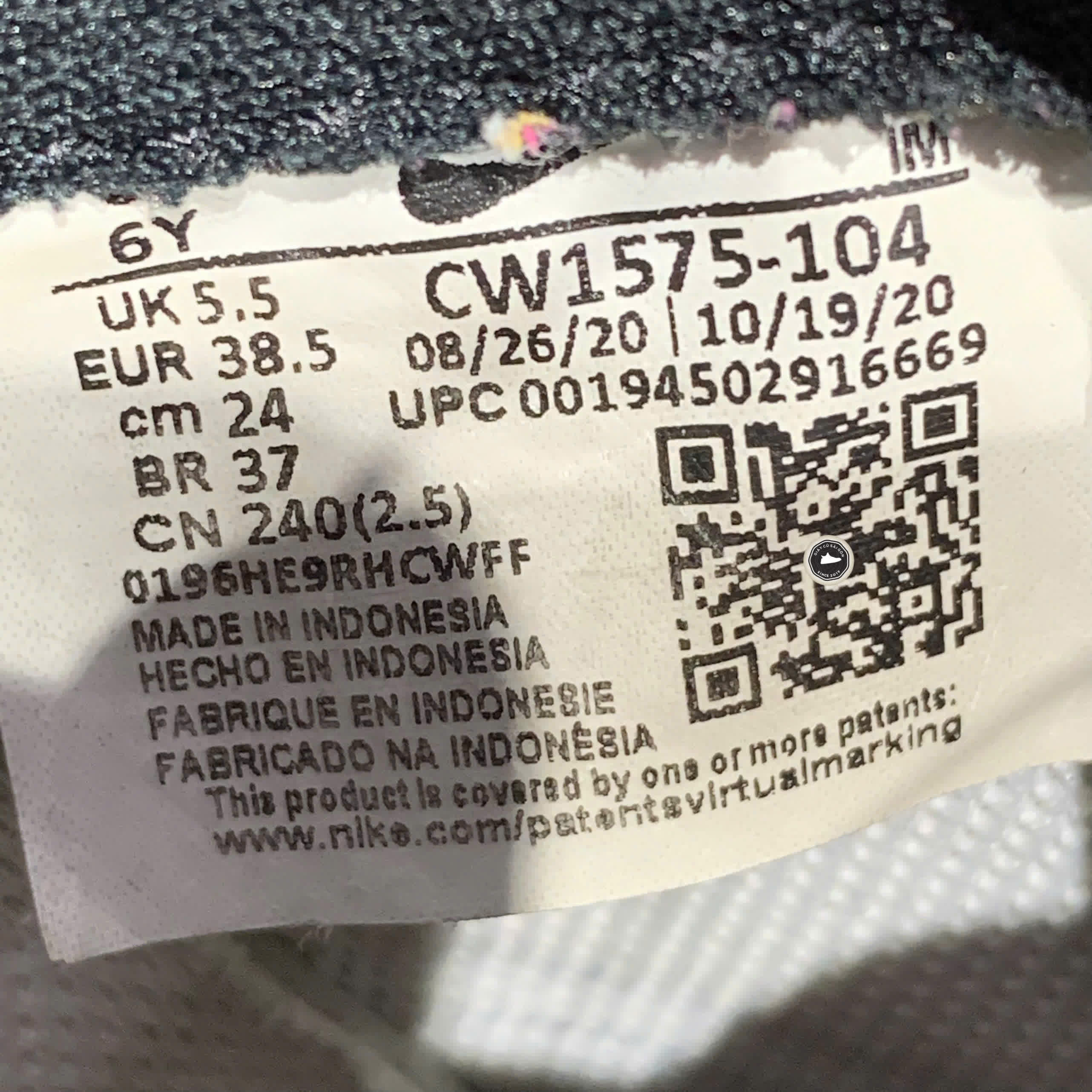 Nike Air Force 1 '07 Low 'Contrast Stitch - White Black' (GS) CW1575 104 SIZE 38.5 GIÀY 2HAND CHÍNH HÃNG PVN20701