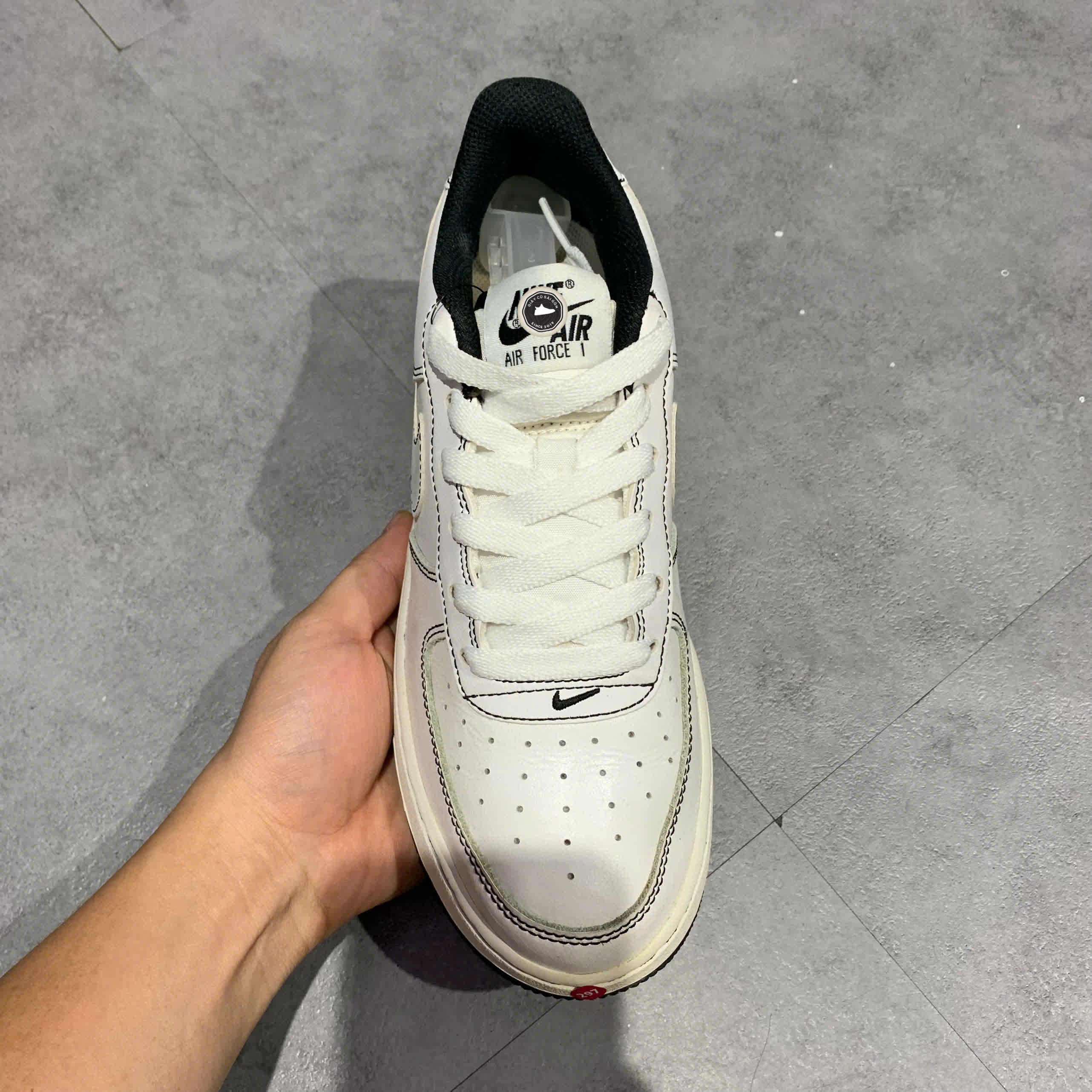 Nike Air Force 1 '07 Low 'Contrast Stitch - White Black' (GS) CW1575 104 SIZE 38.5 GIÀY 2HAND CHÍNH HÃNG PVN20701