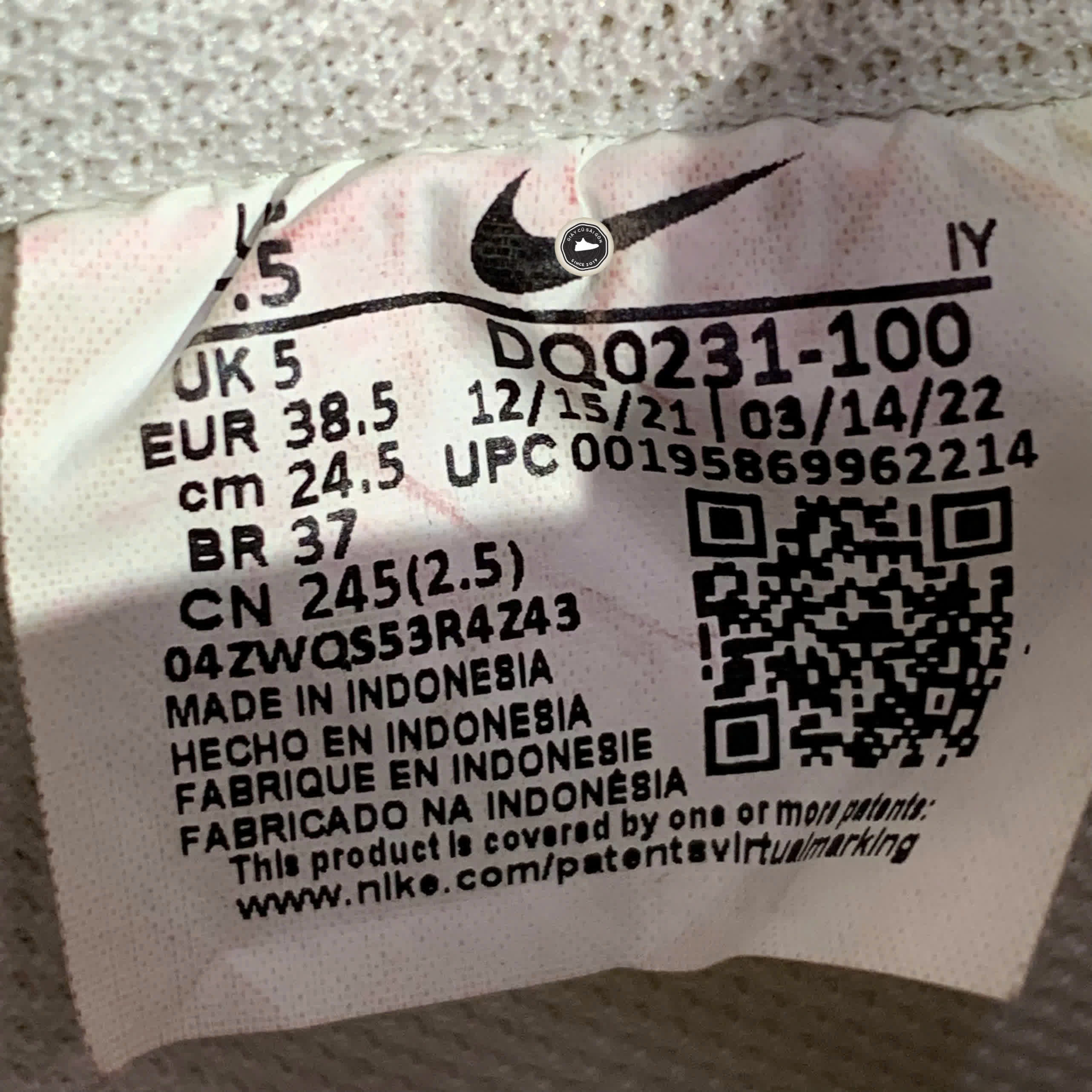 NIKE AIR FORCE 1 LOW '07 SE PEARL WHITE DQ0231 100 SIZE 38.5 GIÀY 2HAND CHÍNH HÃNG PVN20696