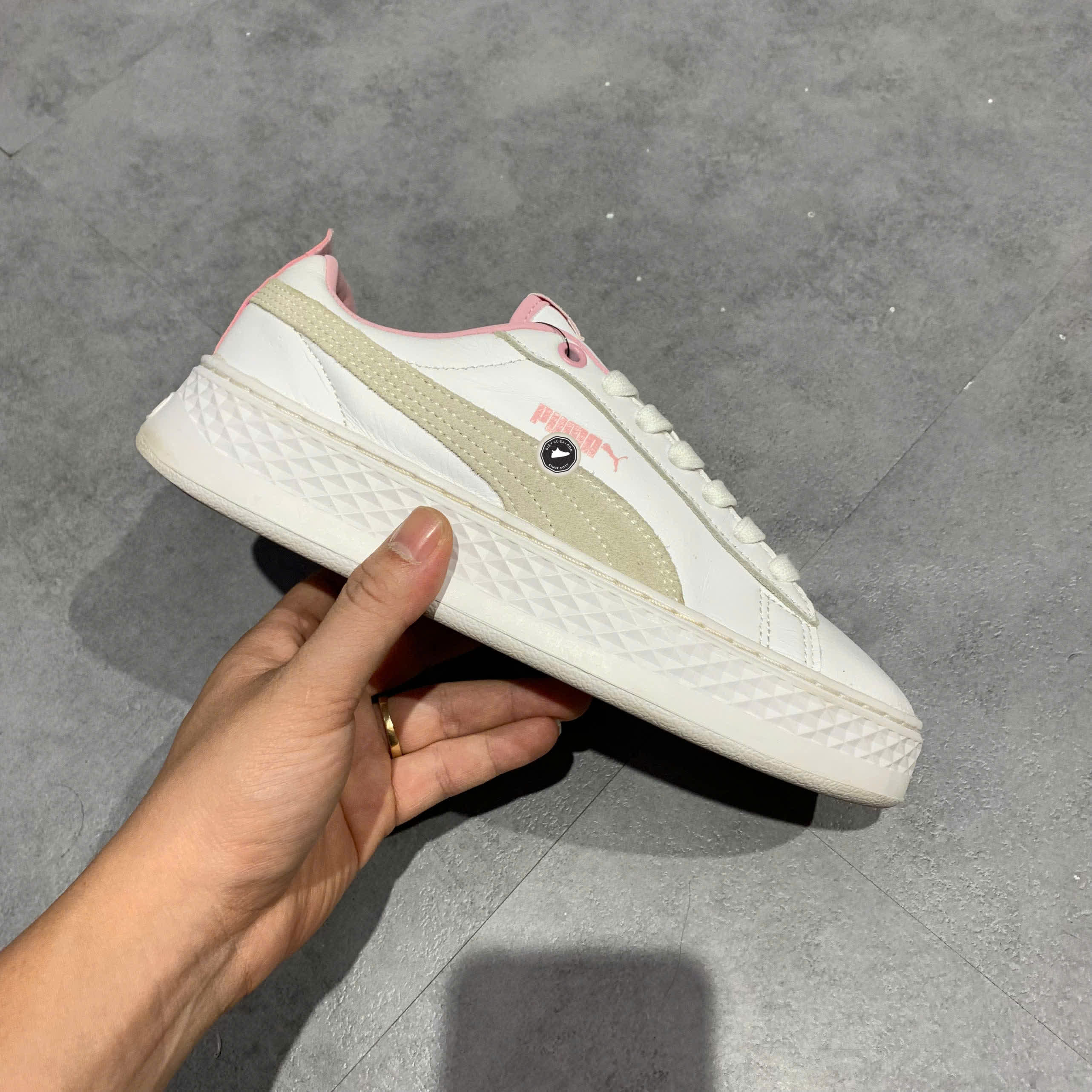 PUMA Wmns Smash Platform Low 'White Pale Pink' 366487-08 SIZE 37.5 GIÀY 2HAND CHÍNH HÃNG PVN20878