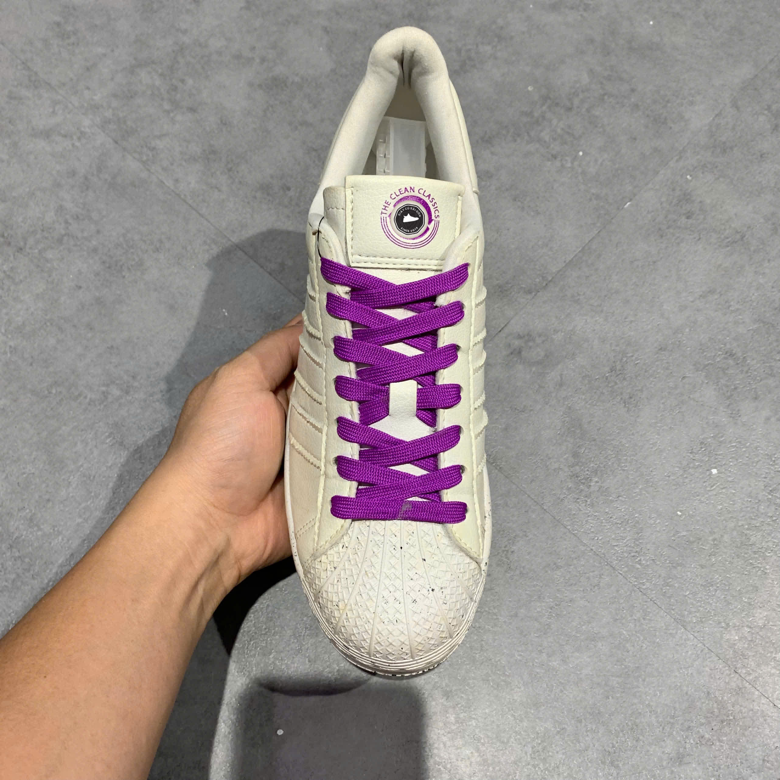 ADIDAS SUPERSTAR BOLD 'CLEAN CLASSICS COLLECTION - WHITE SHOCK PURPLE' FY0129 SIZE 38 GIÀY 2HAND CHÍNH HÃNG PVN20948