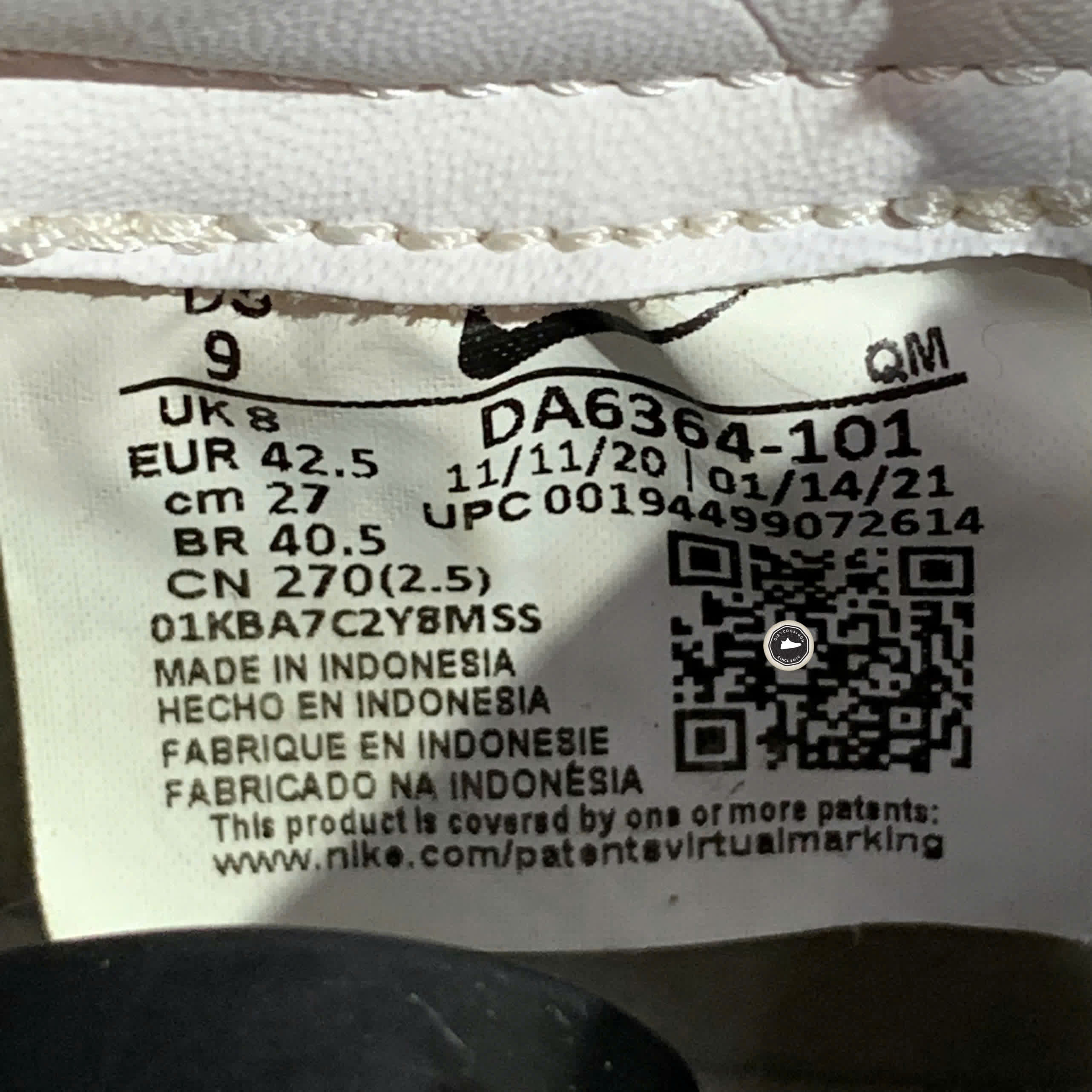 NIKE BLAZER LOW '77 VINTAGE 'WHITE BLACK' DA6364 101 SIZE 42.5 GIÀY 2HAND CHÍNH HÃNG PVN20416