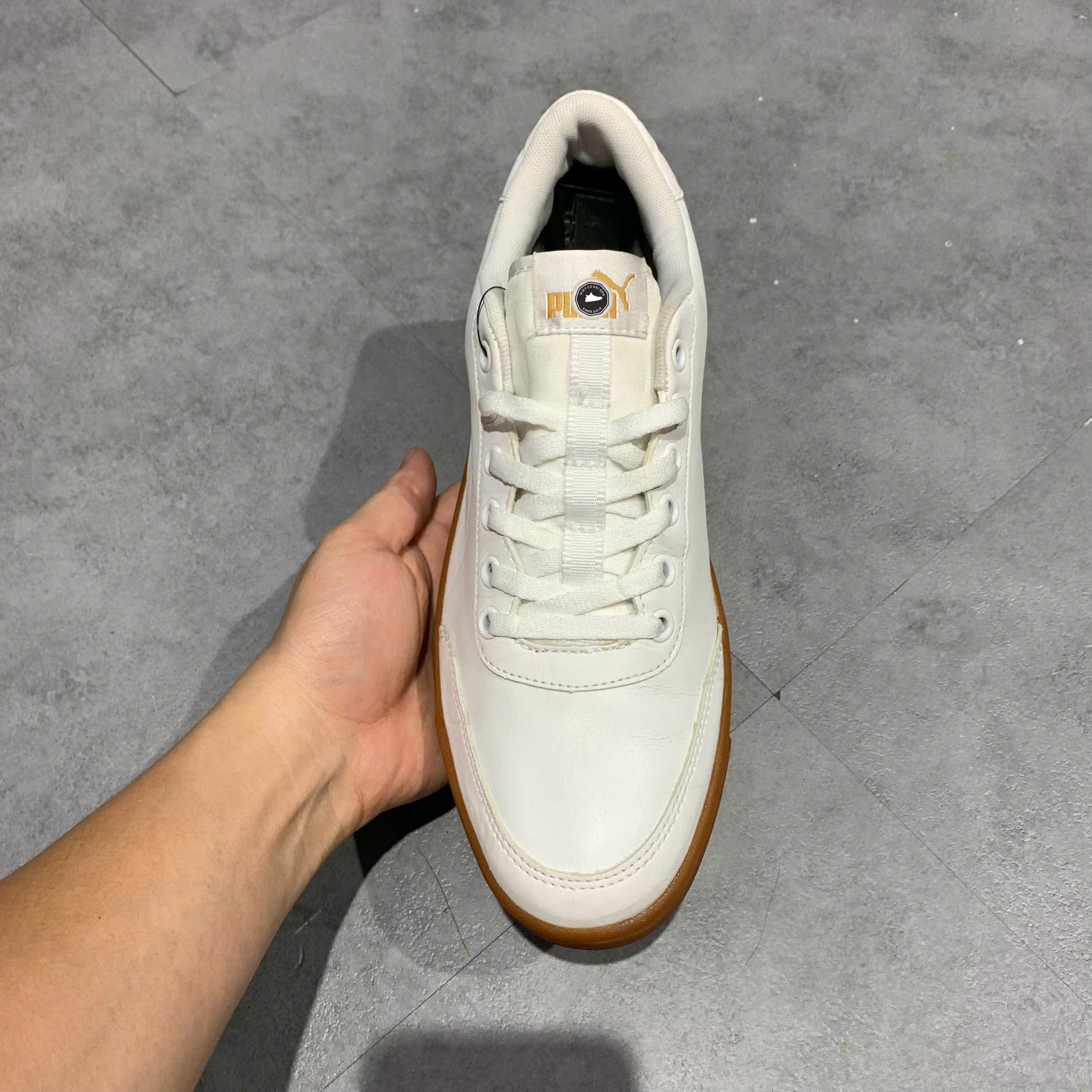 PUMA Court Breaker L Mono 'White Brown' 364976 04 SIZE 41 GIÀY 2HAND CHÍNH HÃNG PVN21149