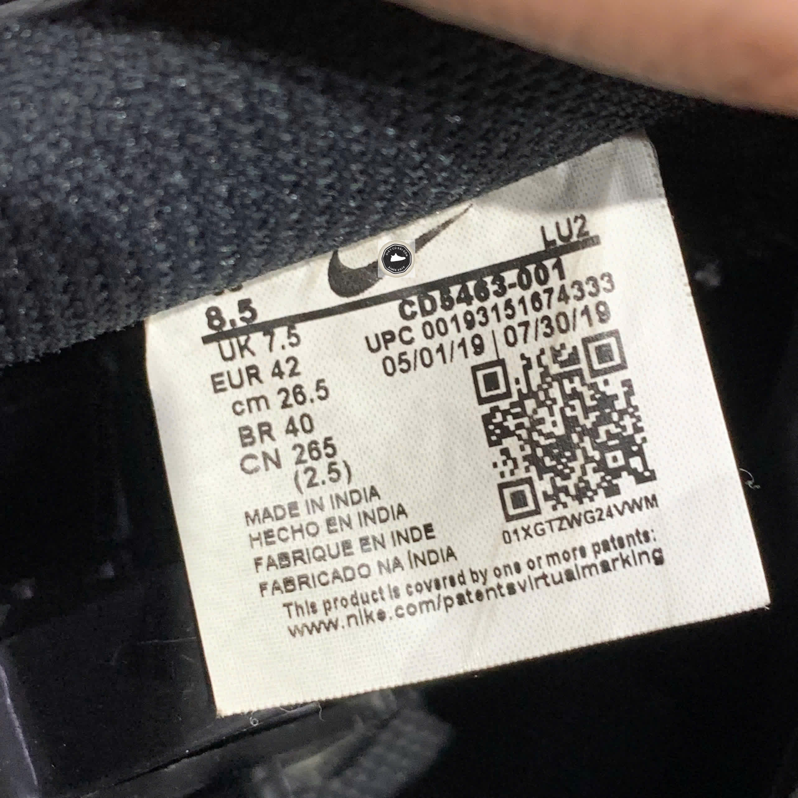 NIKE COURT VISION LOW 'BLACK WHITE' CD5463 001 SIZE 42 GIÀY 2HAND CHÍNH HÃNG PVN22608