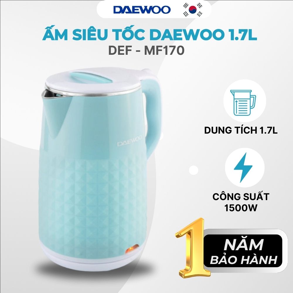 [Urbox] Ấm siêu tốc Daewoo DEK-MF170 1.7l công suất lớn 1500w nhanh sôi, bảo hành 12 tháng
