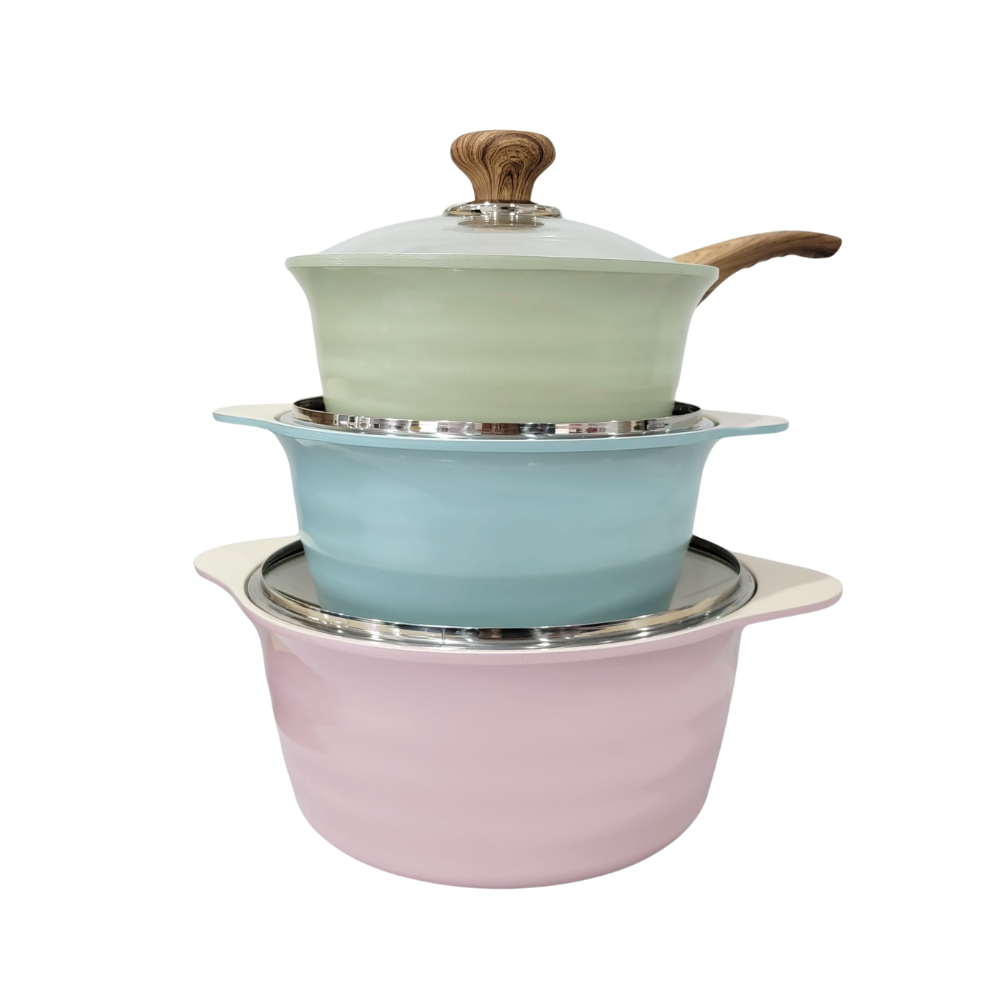 Bộ 3 Nồi Đáy Từ Ecoramic Cao cấp TRPIH3 - Chất liệu hợp kim nhôm cao cấp, men chống dính, thiết kế sang trọng