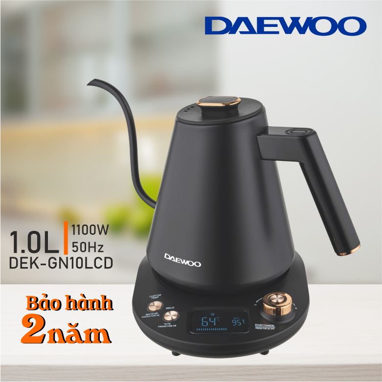 Ấm đun siêu tốc Daewoo DWK-GN10LCD điều khiển được nhiều mức nhiệt, lòng inox 304, bảo hành 2 năm